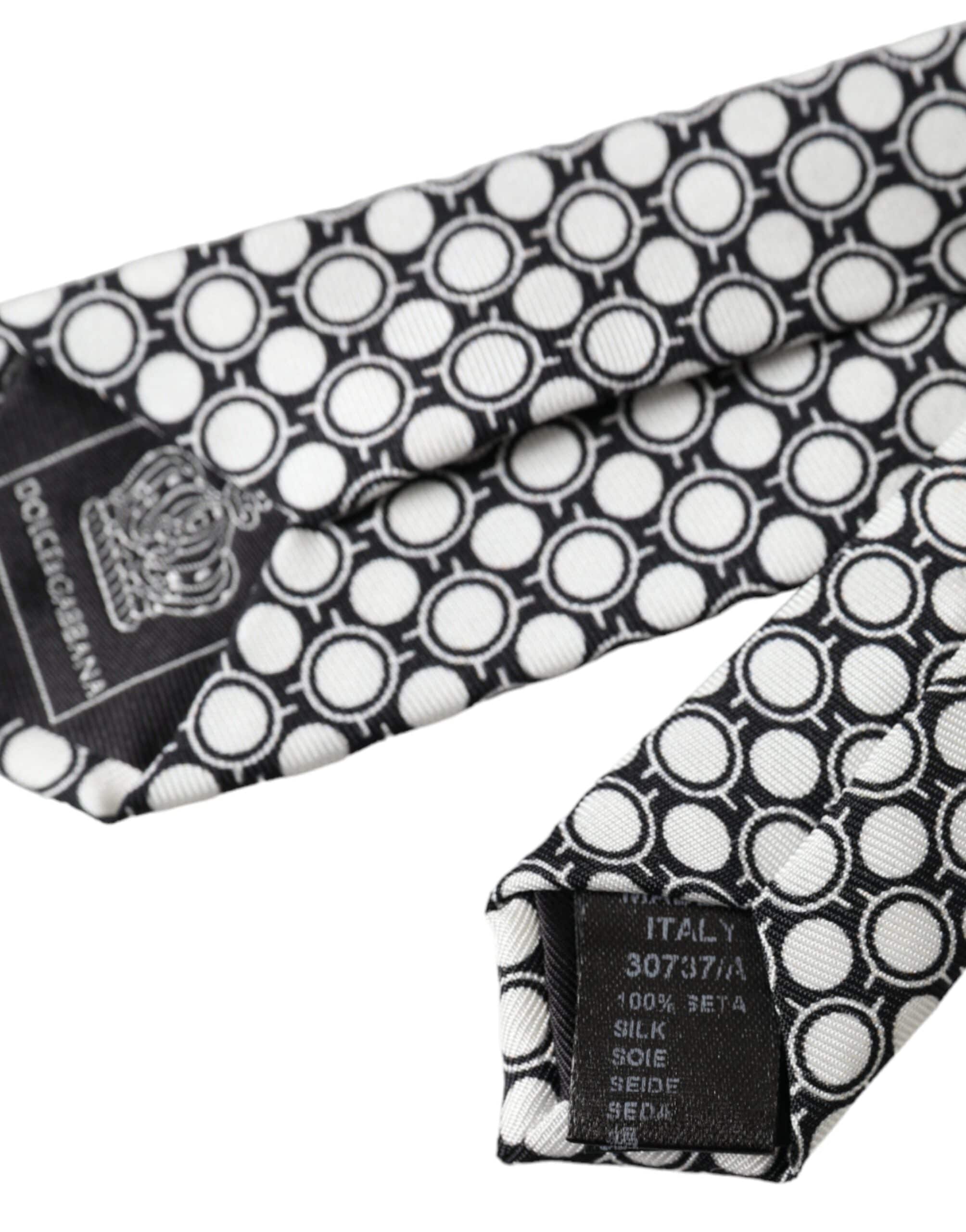 Dolce & Gabbana White Circles 100% Silk Adjustable Tie - ACCEXO