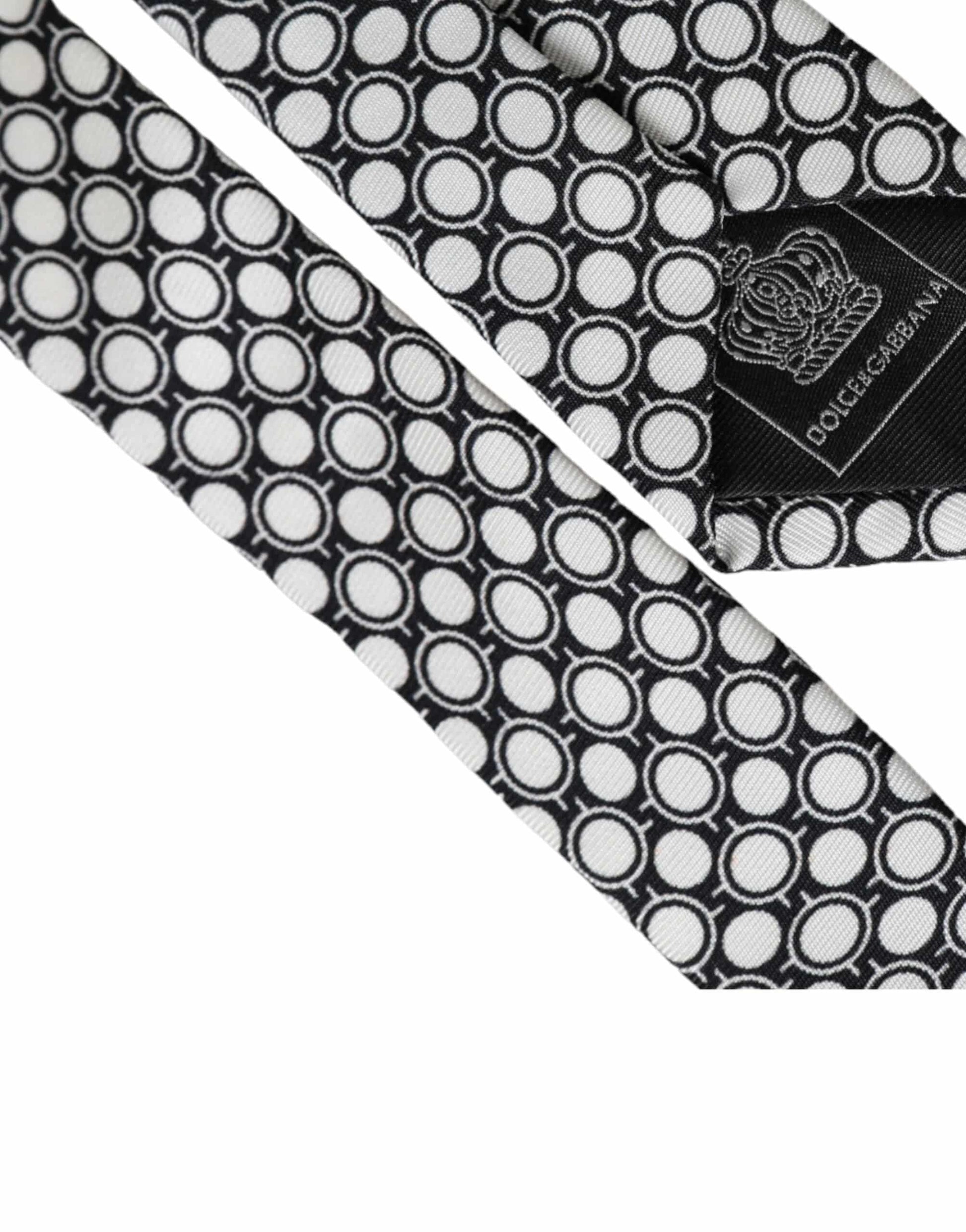 Dolce & Gabbana White Circles 100% Silk Adjustable Tie - ACCEXO
