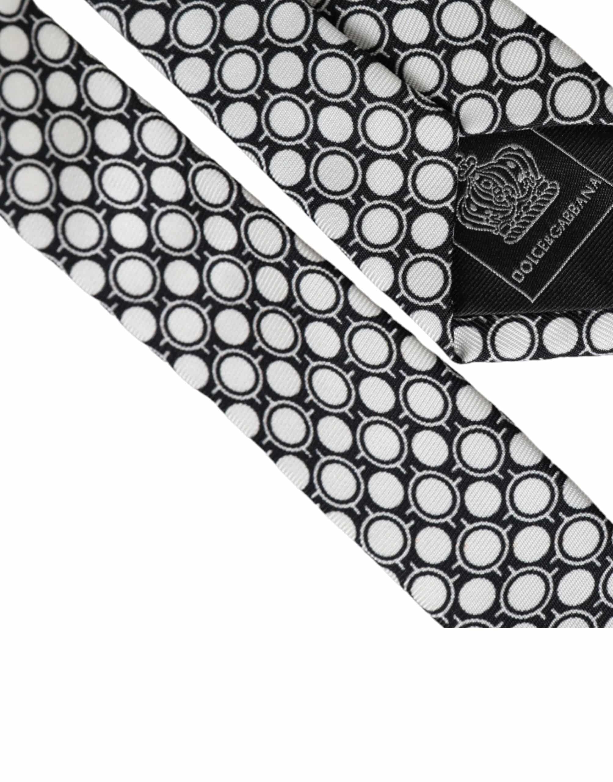 Dolce & Gabbana White Circles 100% Silk Adjustable Tie - ACCEXO