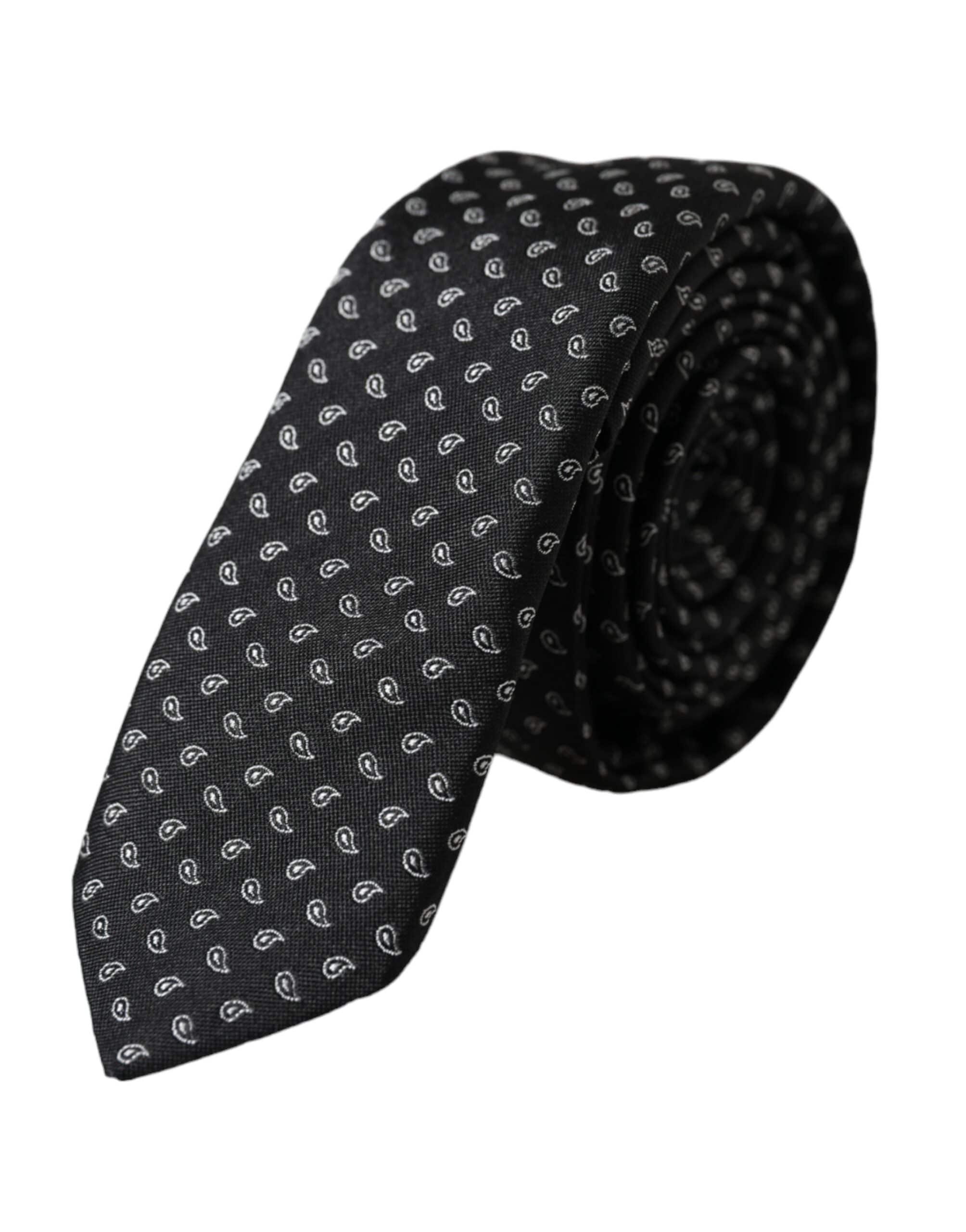 Dolce & Gabbana Black Jacquard Patterned Silk Adjustable Men Tie - ACCEXO