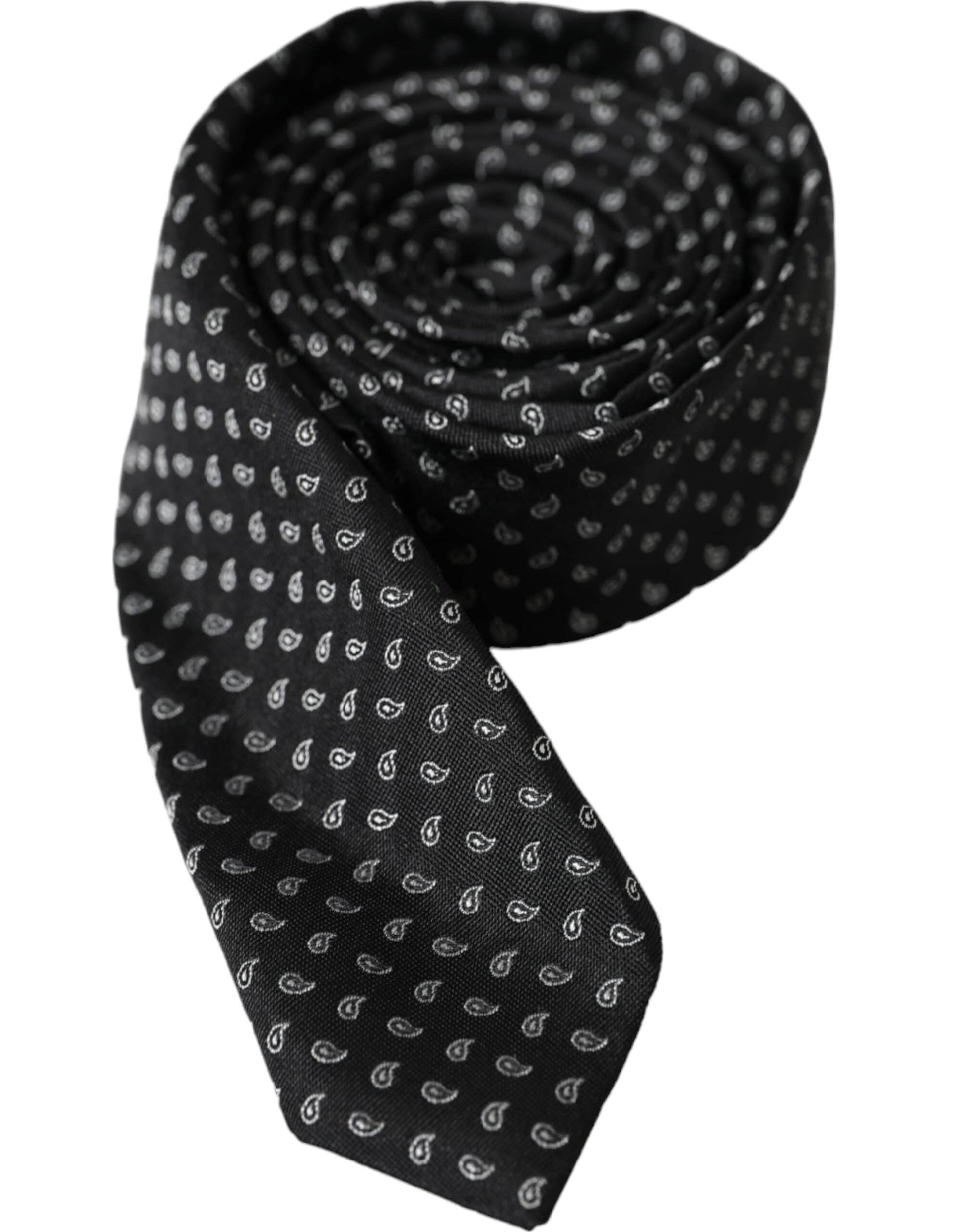 Dolce & Gabbana Black Jacquard Patterned Silk Adjustable Men Tie - ACCEXO