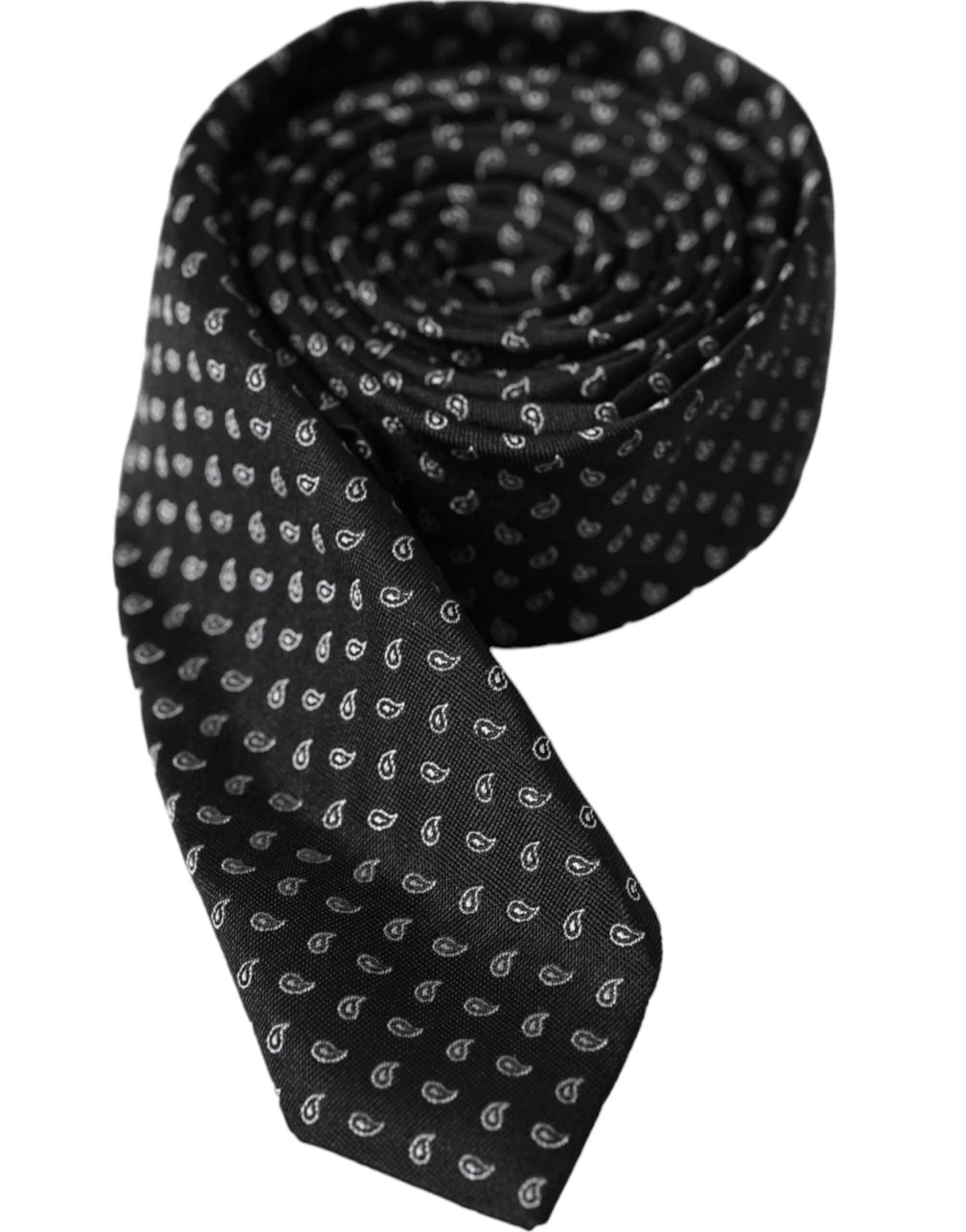 Dolce & Gabbana Black Jacquard Patterned Silk Adjustable Men Tie - ACCEXO
