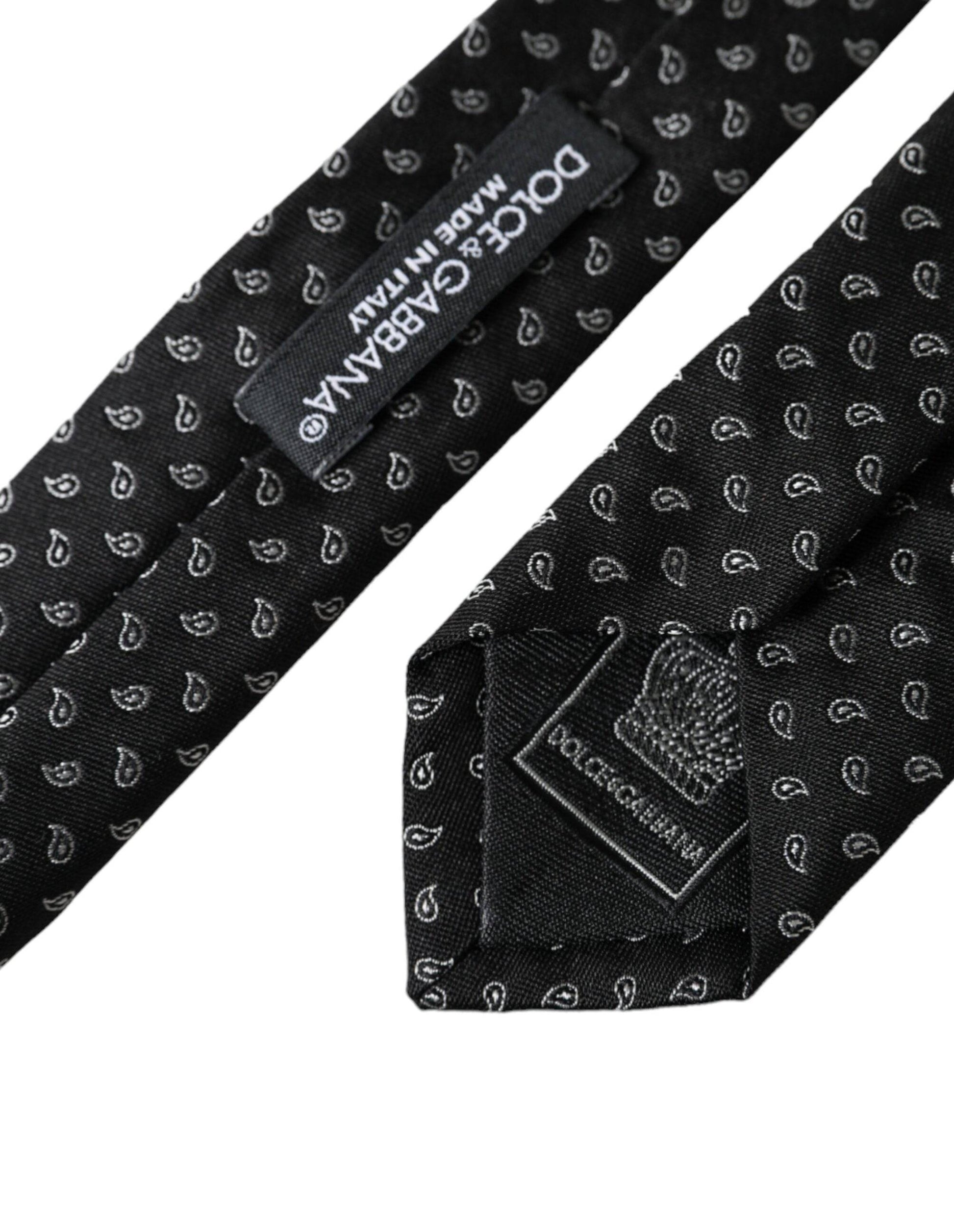 Dolce & Gabbana Black Jacquard Patterned Silk Adjustable Men Tie - ACCEXO