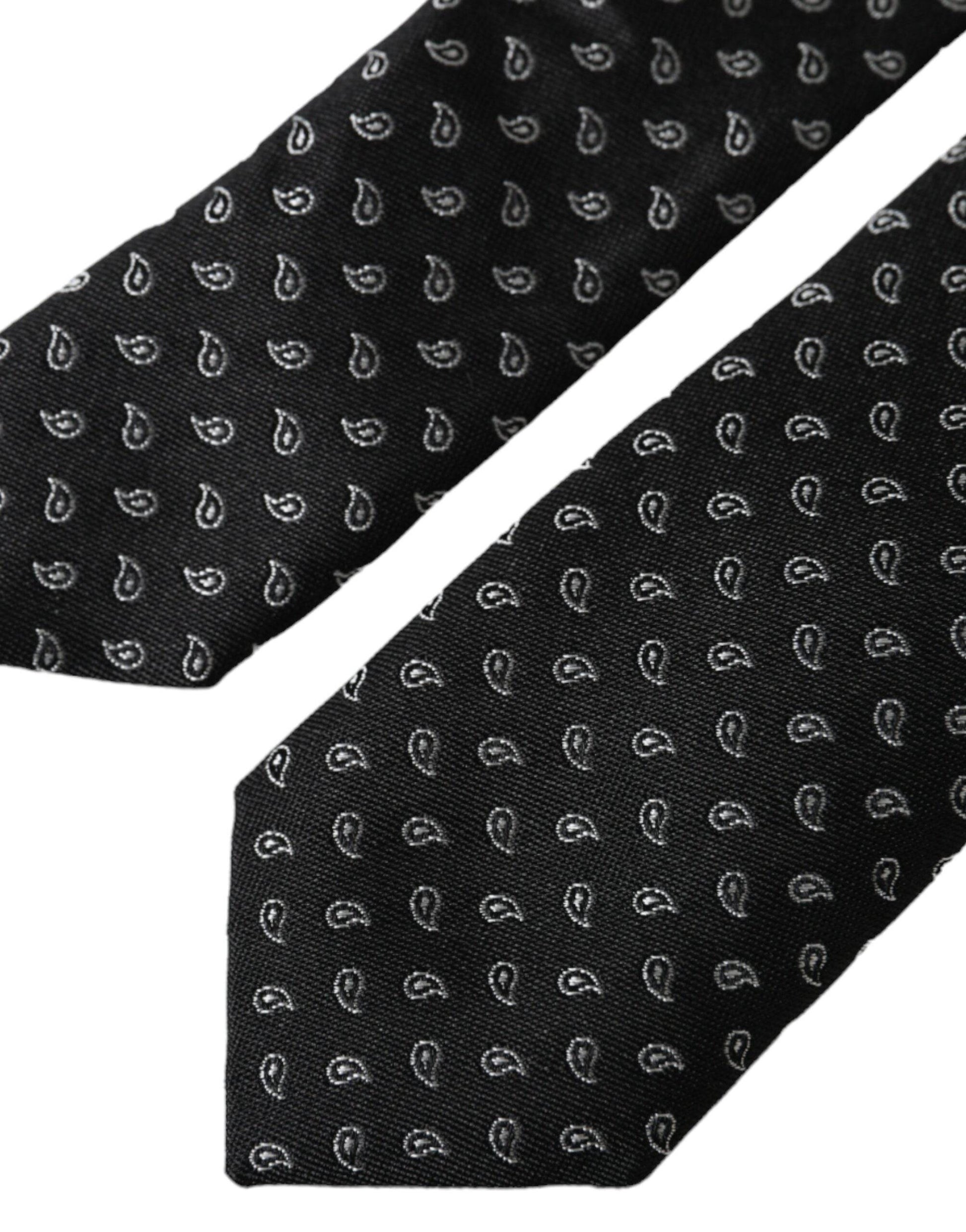 Dolce & Gabbana Black Jacquard Patterned Silk Adjustable Men Tie - ACCEXO