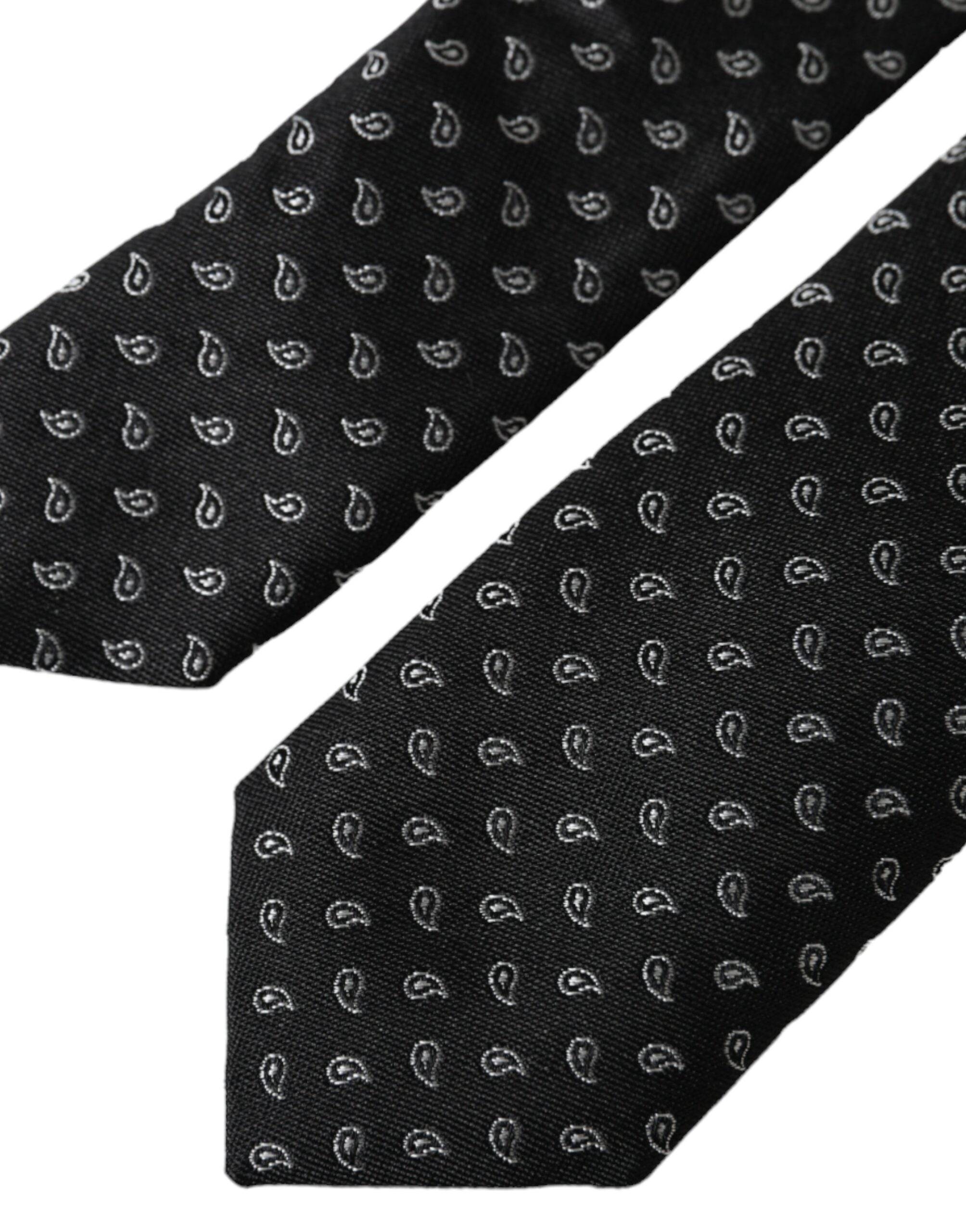 Dolce & Gabbana Black Jacquard Patterned Silk Adjustable Men Tie - ACCEXO
