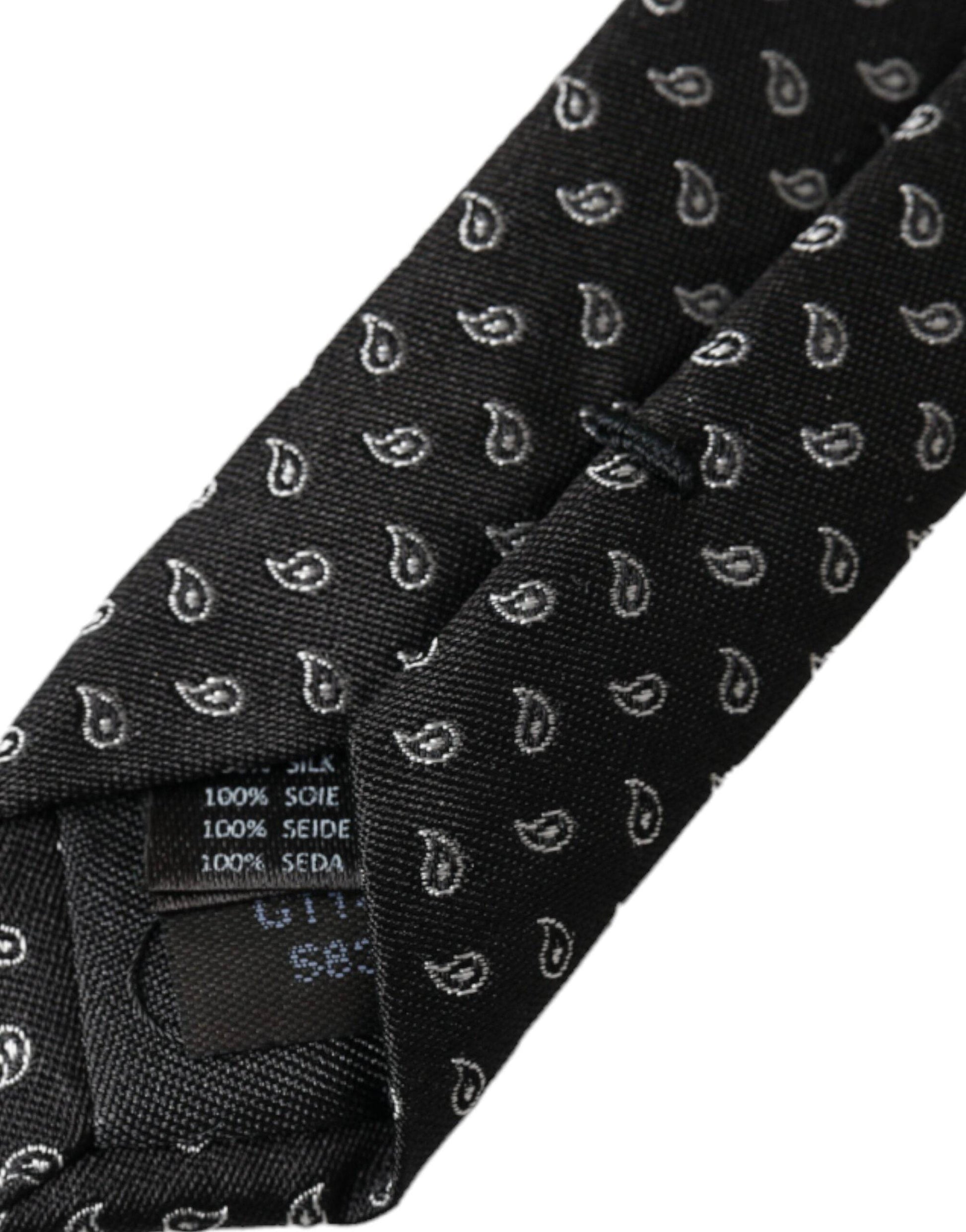 Dolce & Gabbana Black Jacquard Patterned Silk Adjustable Men Tie - ACCEXO