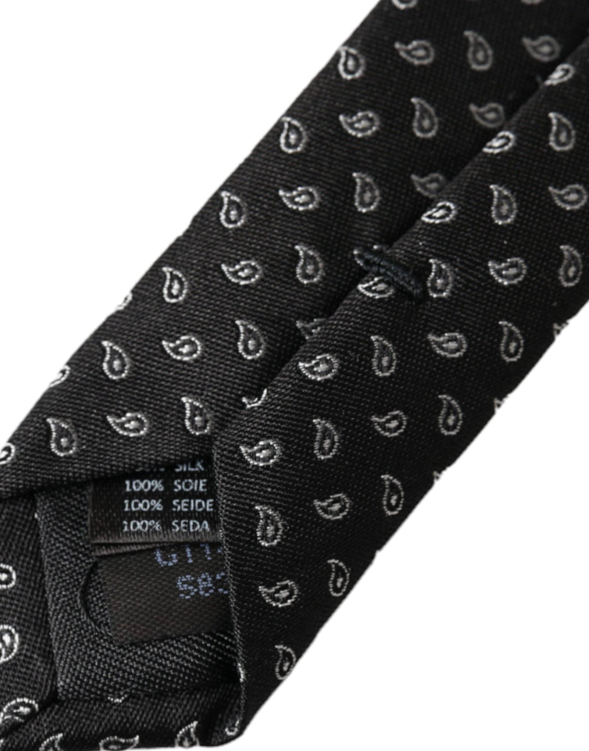 Dolce & Gabbana Black Jacquard Patterned Silk Adjustable Men Tie - ACCEXO