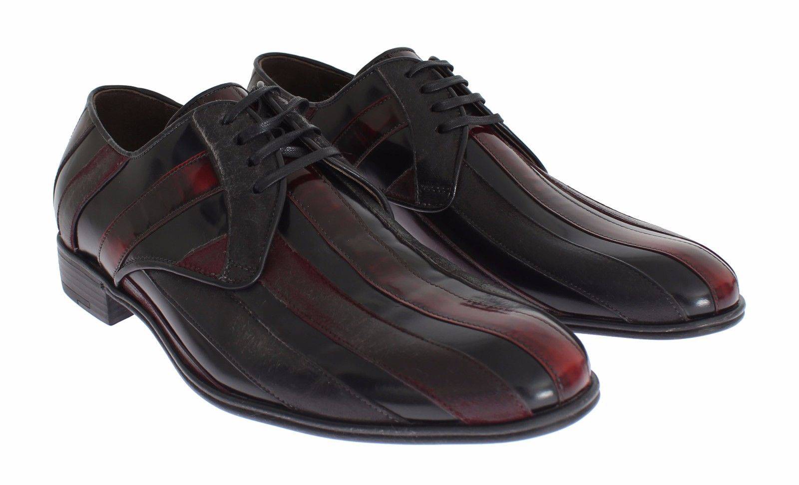 Dolce & Gabbana Elegant Black Bordeaux Striped Leather Dress Shoes - ACCEXO