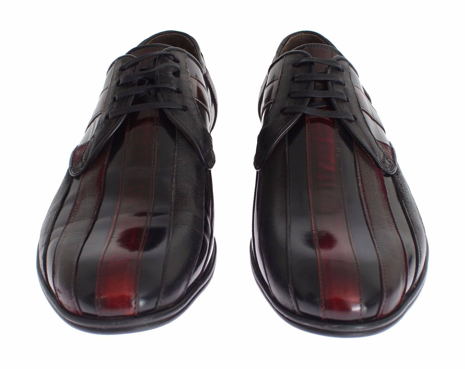 Dolce & Gabbana Elegant Black Bordeaux Striped Leather Dress Shoes - ACCEXO