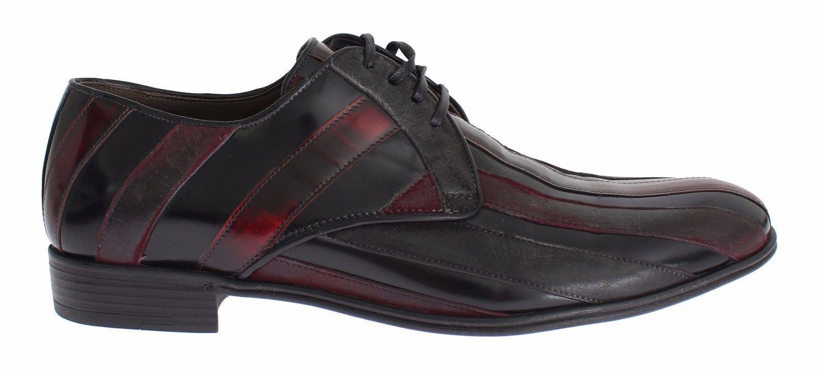 Dolce & Gabbana Elegant Black Bordeaux Striped Leather Dress Shoes - ACCEXO