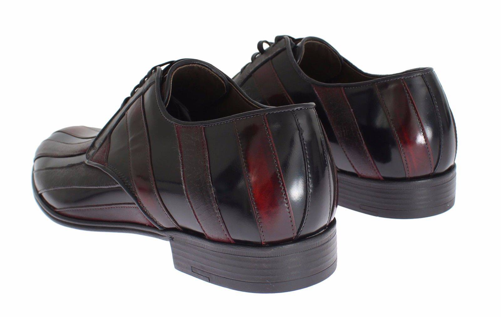 Dolce & Gabbana Elegant Black Bordeaux Striped Leather Dress Shoes - ACCEXO