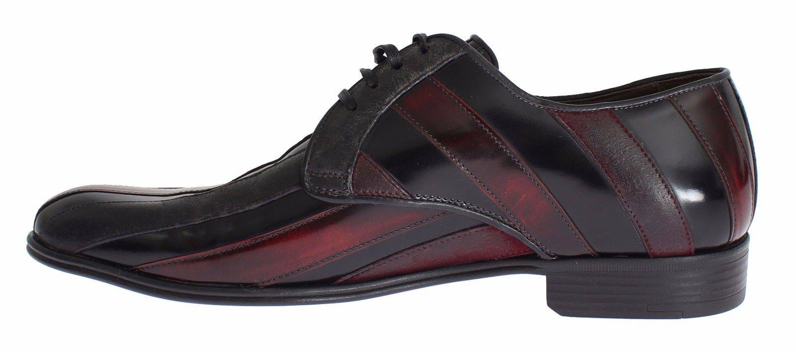 Dolce & Gabbana Elegant Black Bordeaux Striped Leather Dress Shoes - ACCEXO