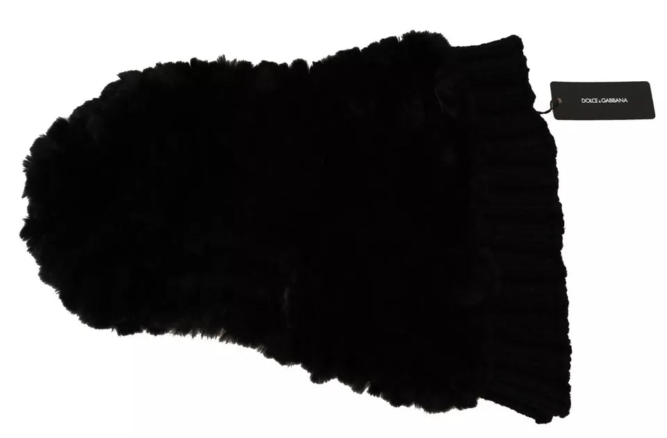 Dolce & Gabbana Black Silver Fox Fur Cashmere Hooded Scarf - ACCEXO