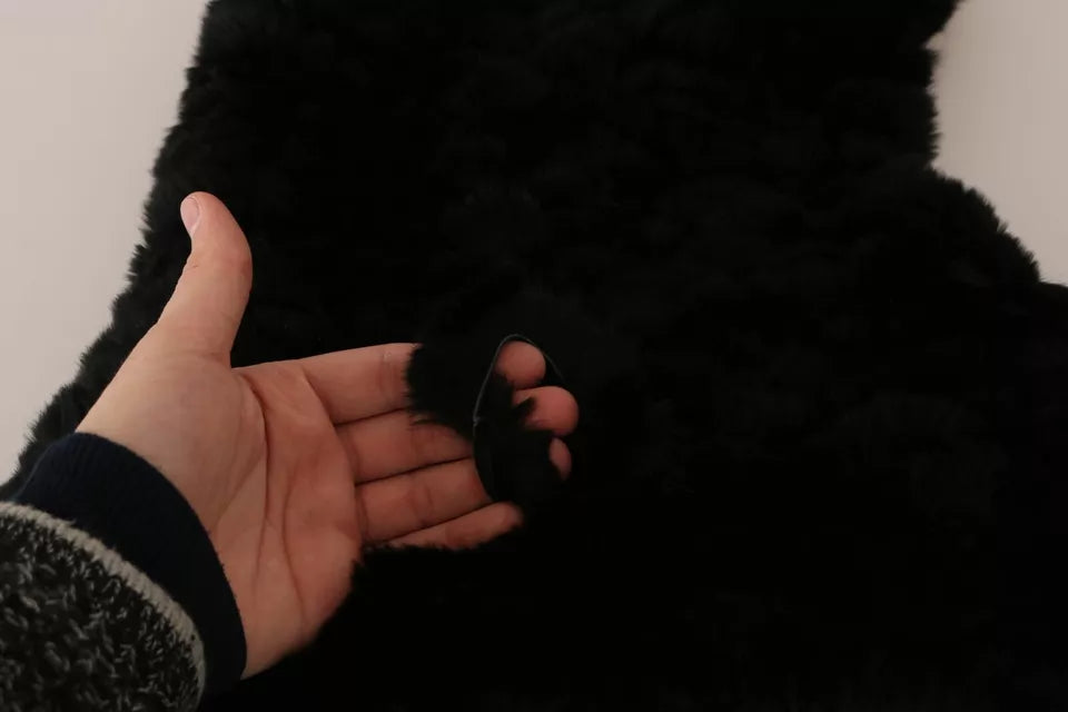 Dolce & Gabbana Black Silver Fox Fur Cashmere Hooded Scarf - ACCEXO