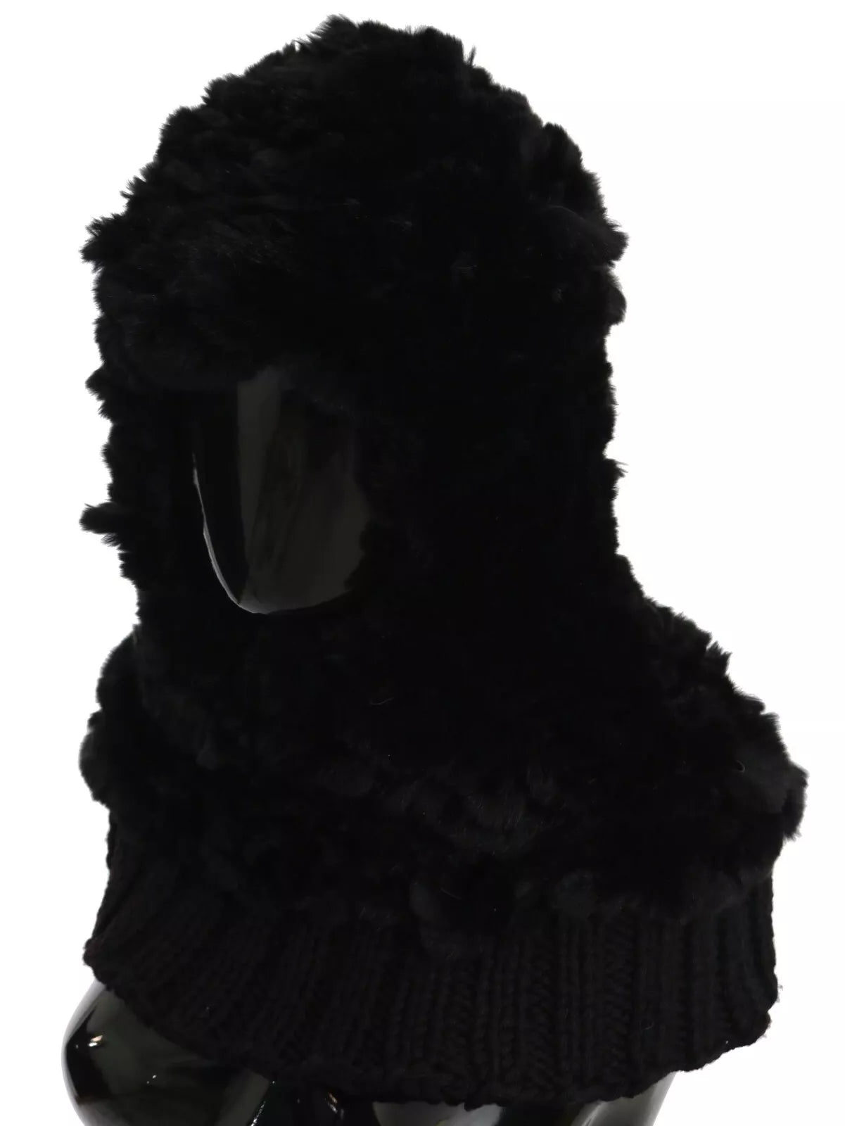 Dolce & Gabbana Black Silver Fox Fur Cashmere Hooded Scarf - ACCEXO