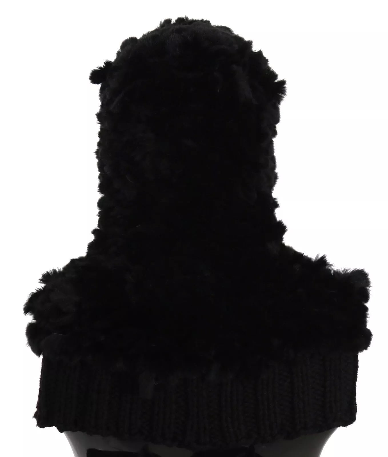 Dolce & Gabbana Black Silver Fox Fur Cashmere Hooded Scarf - ACCEXO