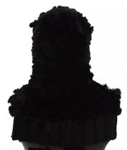 Dolce & Gabbana Black Silver Fox Fur Cashmere Hooded Scarf - ACCEXO