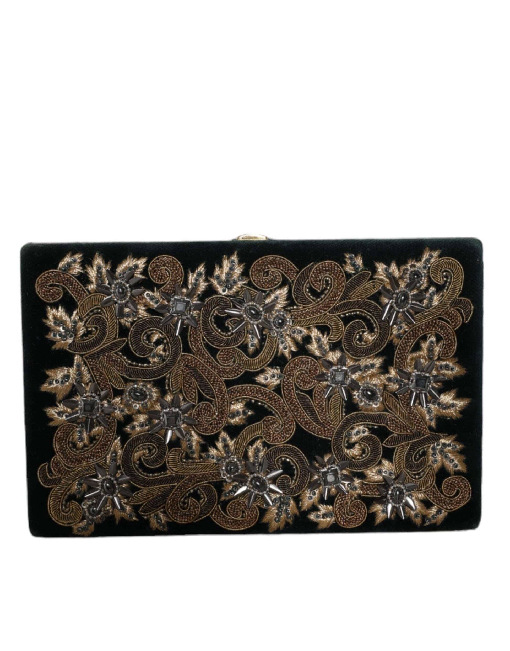 Dolce & Gabbana Black Velvet Gold Frame Clutch Evening Party Purse Bag - ACCEXO