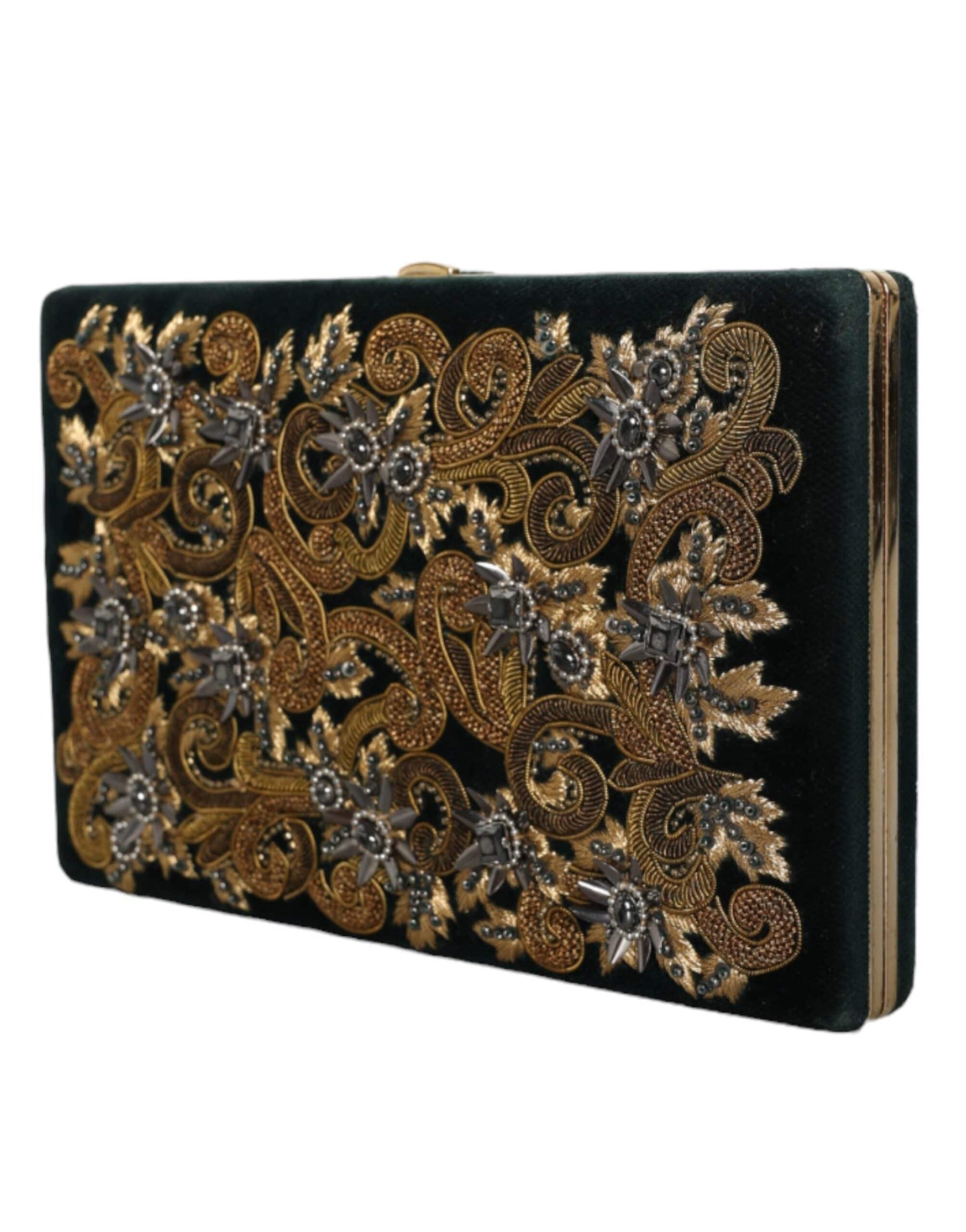 Dolce & Gabbana Black Velvet Gold Frame Clutch Evening Party Purse Bag - ACCEXO