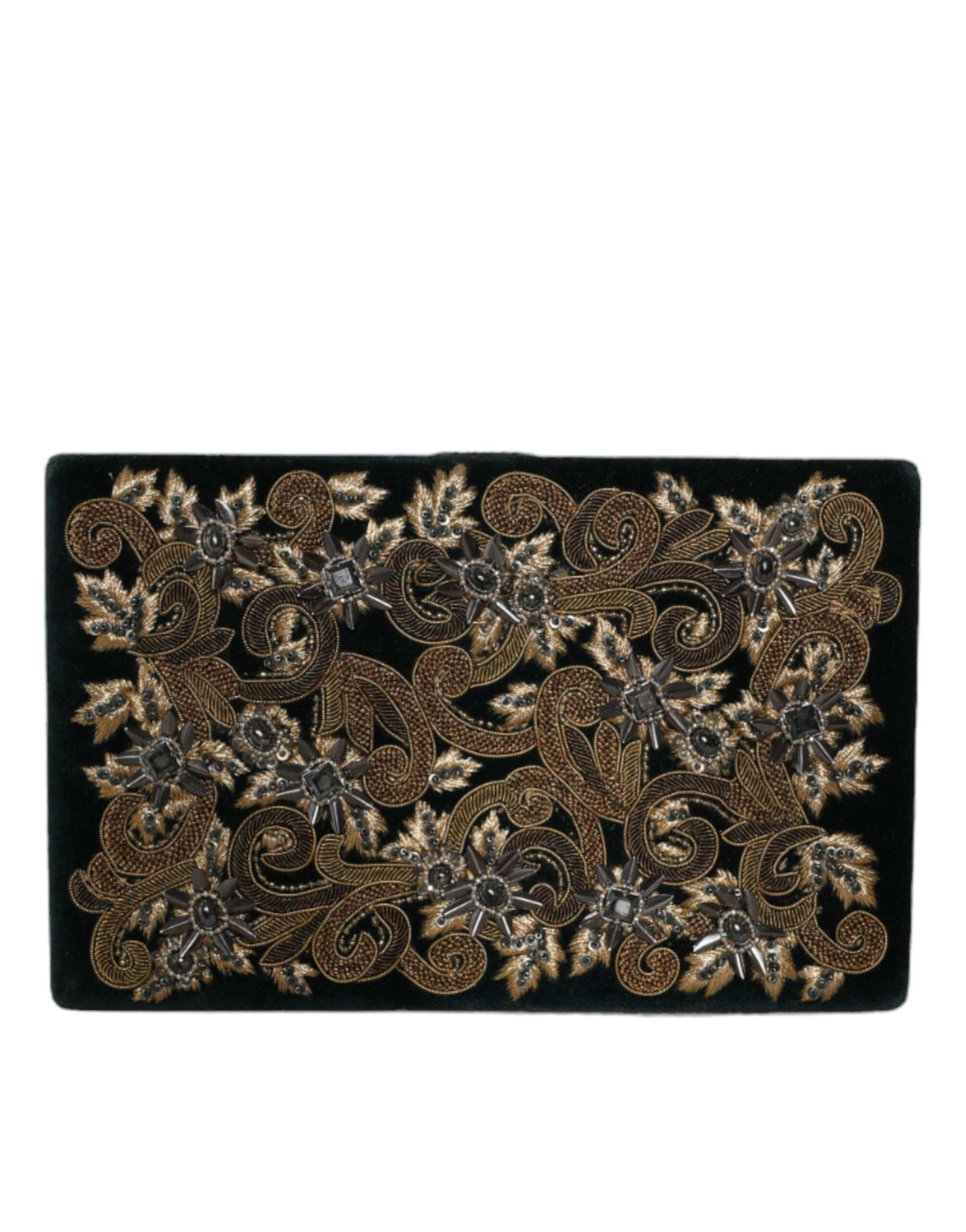 Dolce & Gabbana Black Velvet Gold Frame Clutch Evening Party Purse Bag - ACCEXO