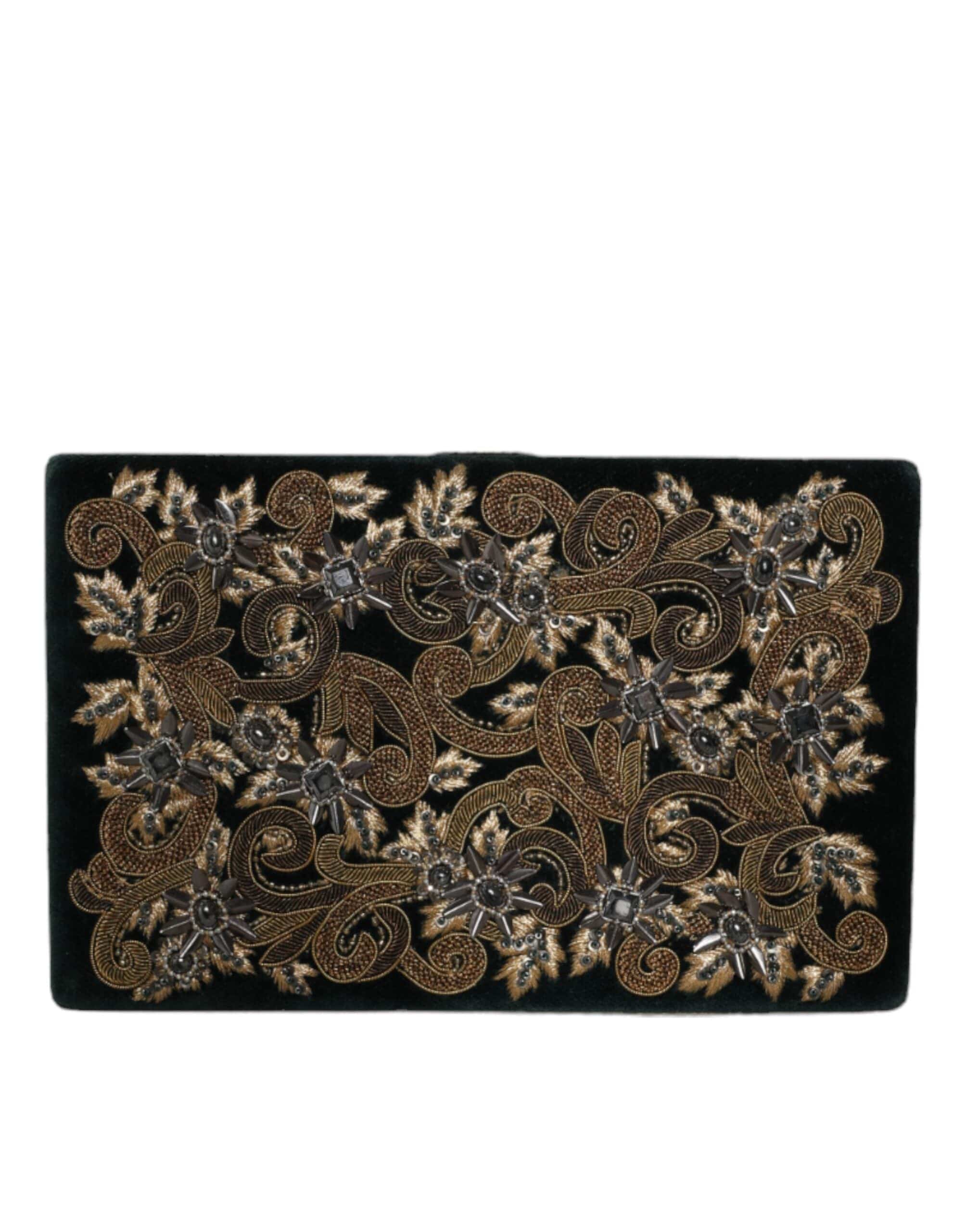 Dolce & Gabbana Black Velvet Gold Frame Clutch Evening Party Purse Bag - ACCEXO