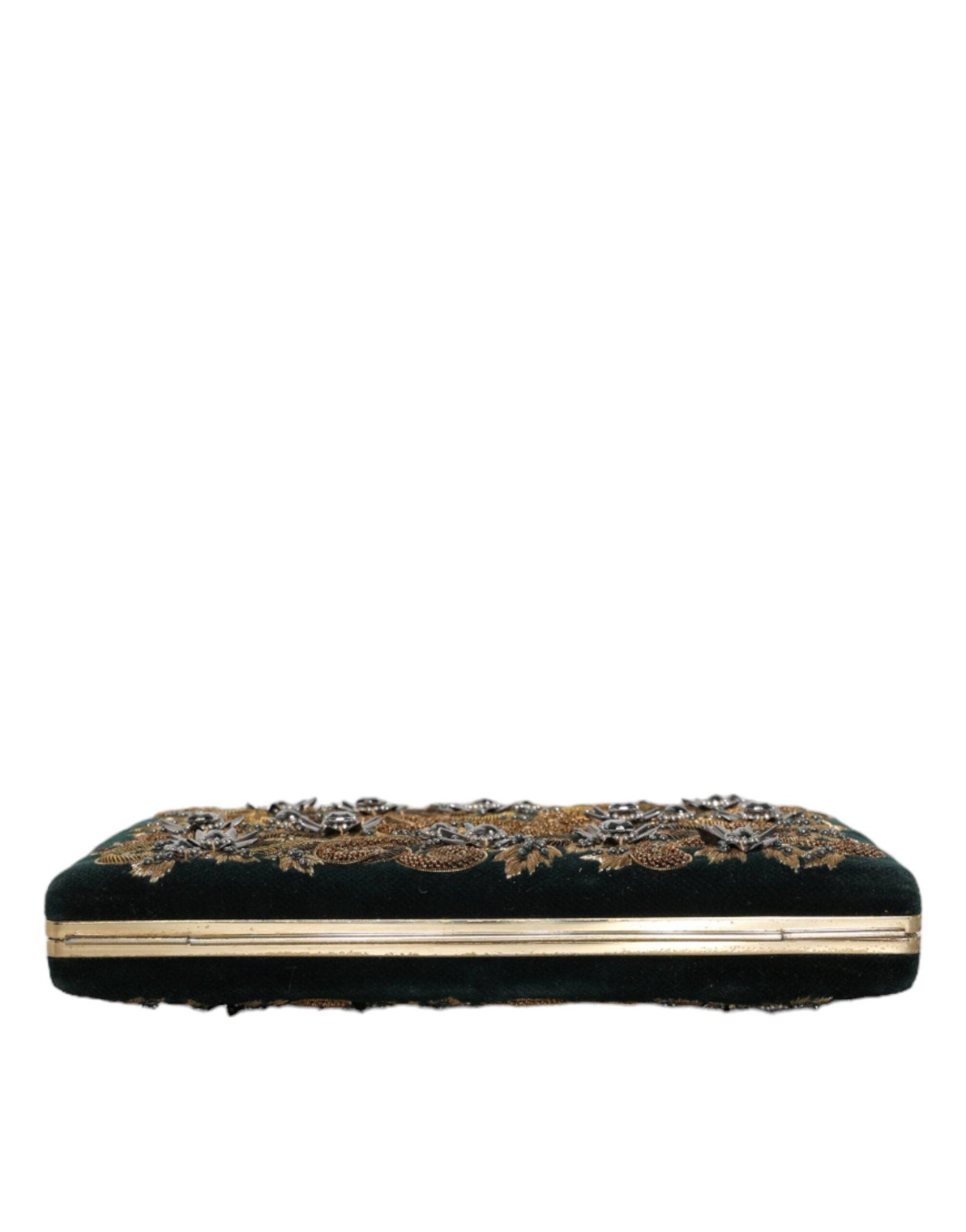 Dolce & Gabbana Black Velvet Gold Frame Clutch Evening Party Purse Bag - ACCEXO