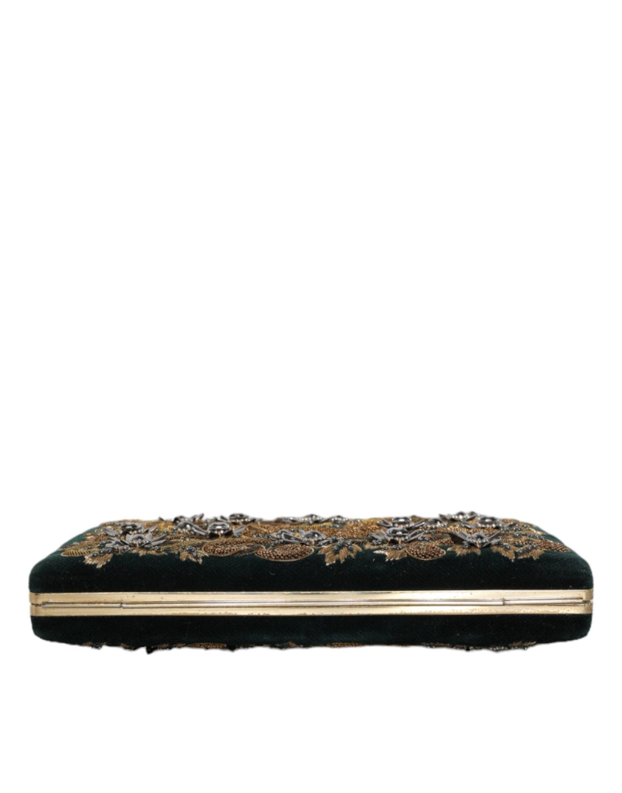 Dolce & Gabbana Black Velvet Gold Frame Clutch Evening Party Purse Bag - ACCEXO