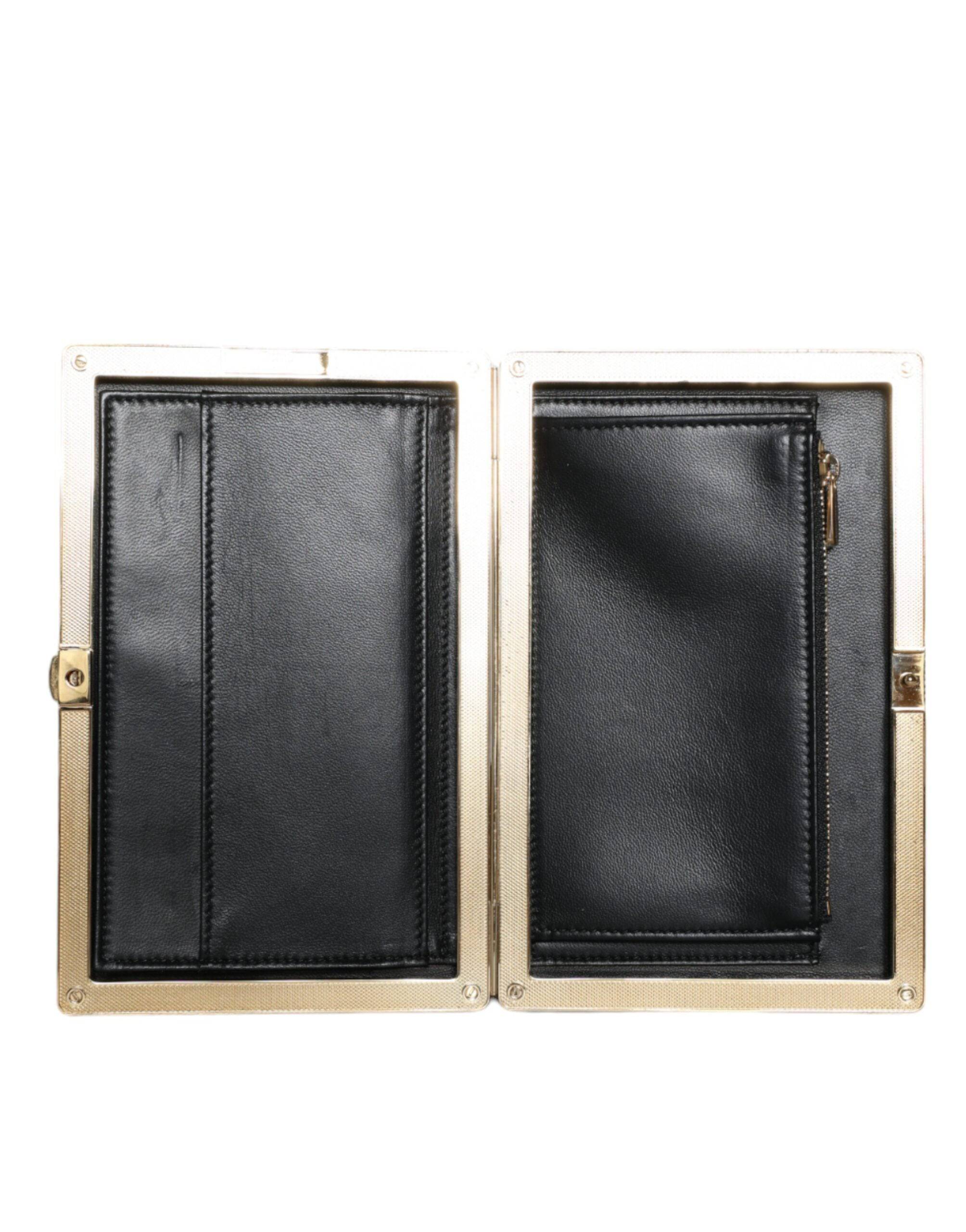 Dolce & Gabbana Black Velvet Gold Frame Clutch Evening Party Purse Bag - ACCEXO