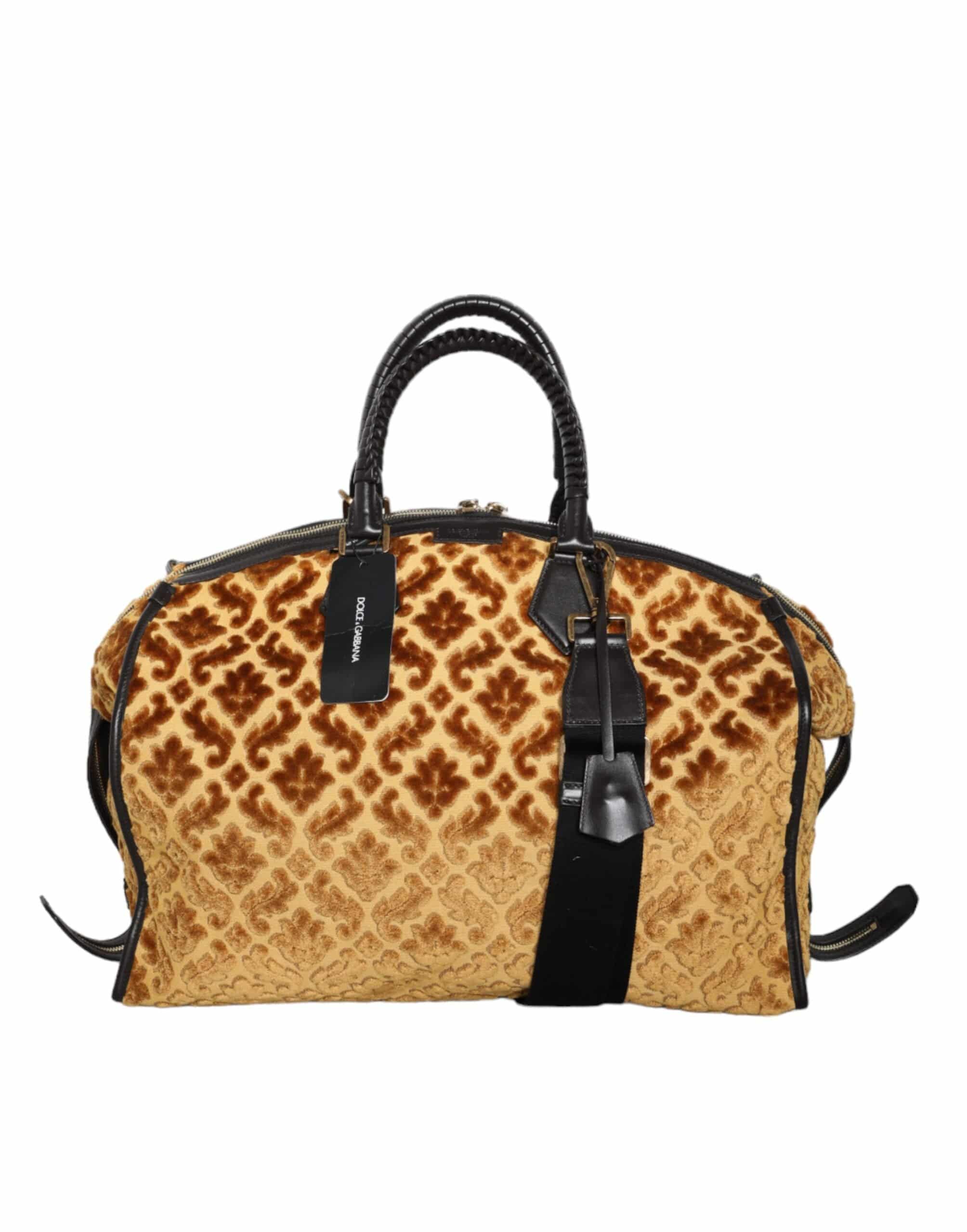 Dolce & Gabbana Beige Velvet Top Handle Shoulder Duffle Women Bag - ACCEXO