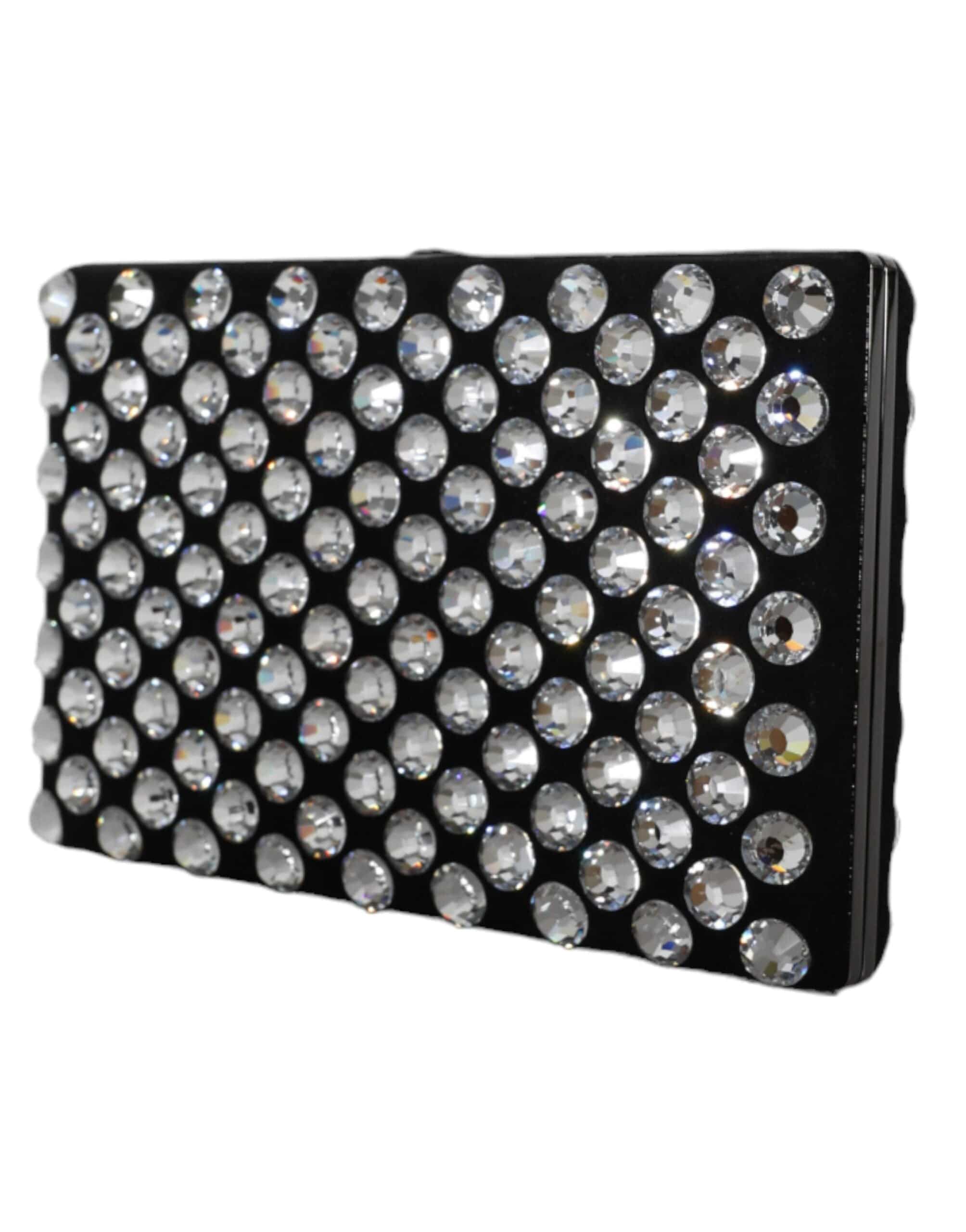 Dolce & Gabbana Black Velvet Crystal Clutch Evening Party Purse Bag - ACCEXO