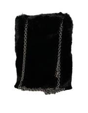 Dolce & Gabbana Black Faux Fur Silver Chain Crossbody Shoulder Purse Bag - ACCEXO