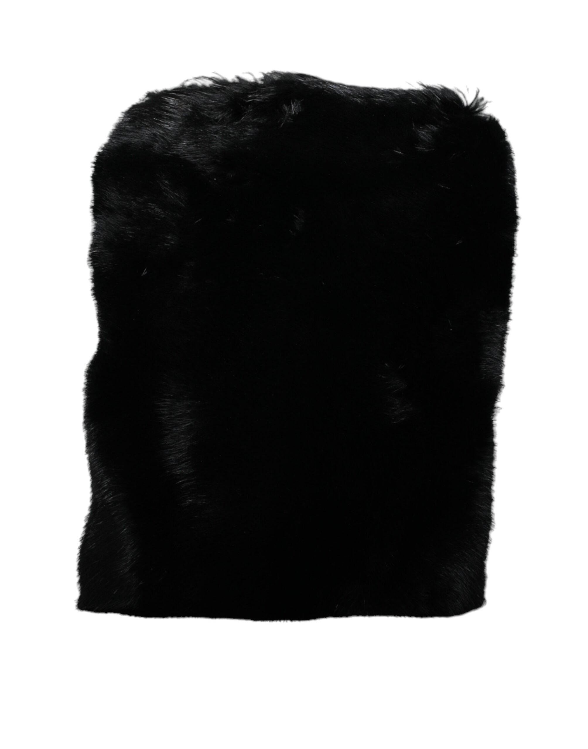 Dolce & Gabbana Black Faux Fur Silver Chain Crossbody Shoulder Purse Bag - ACCEXO