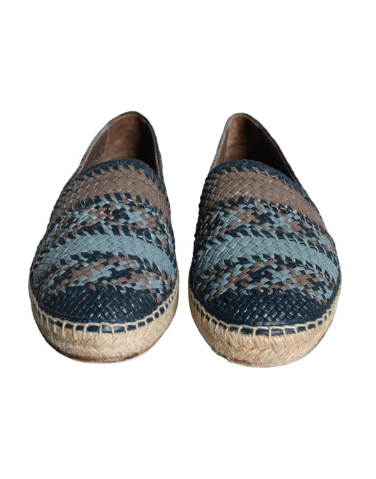 Dolce & Gabbana Blue Gray Woven Leather Buffalo Espadrille Shoes