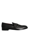 Dolce & Gabbana Black Leather Logo Loafers Men Dress Shoes