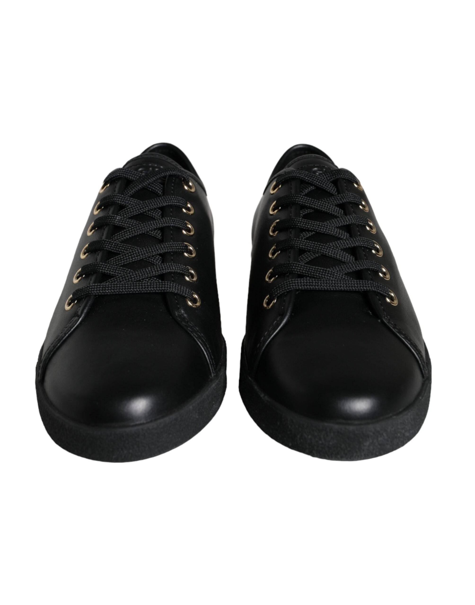 Dolce & Gabbana Black Gold Leather Classic Sneakers Shoes - ACCEXO