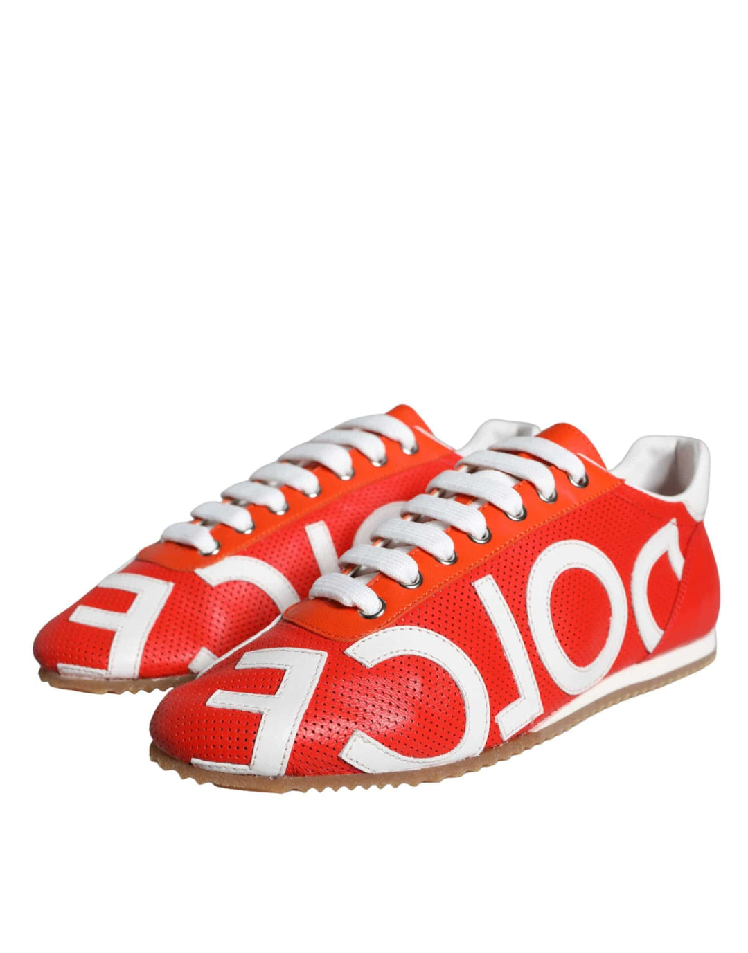 Dolce & Gabbana Red White Leather Logo Casual Sneakers Shoes