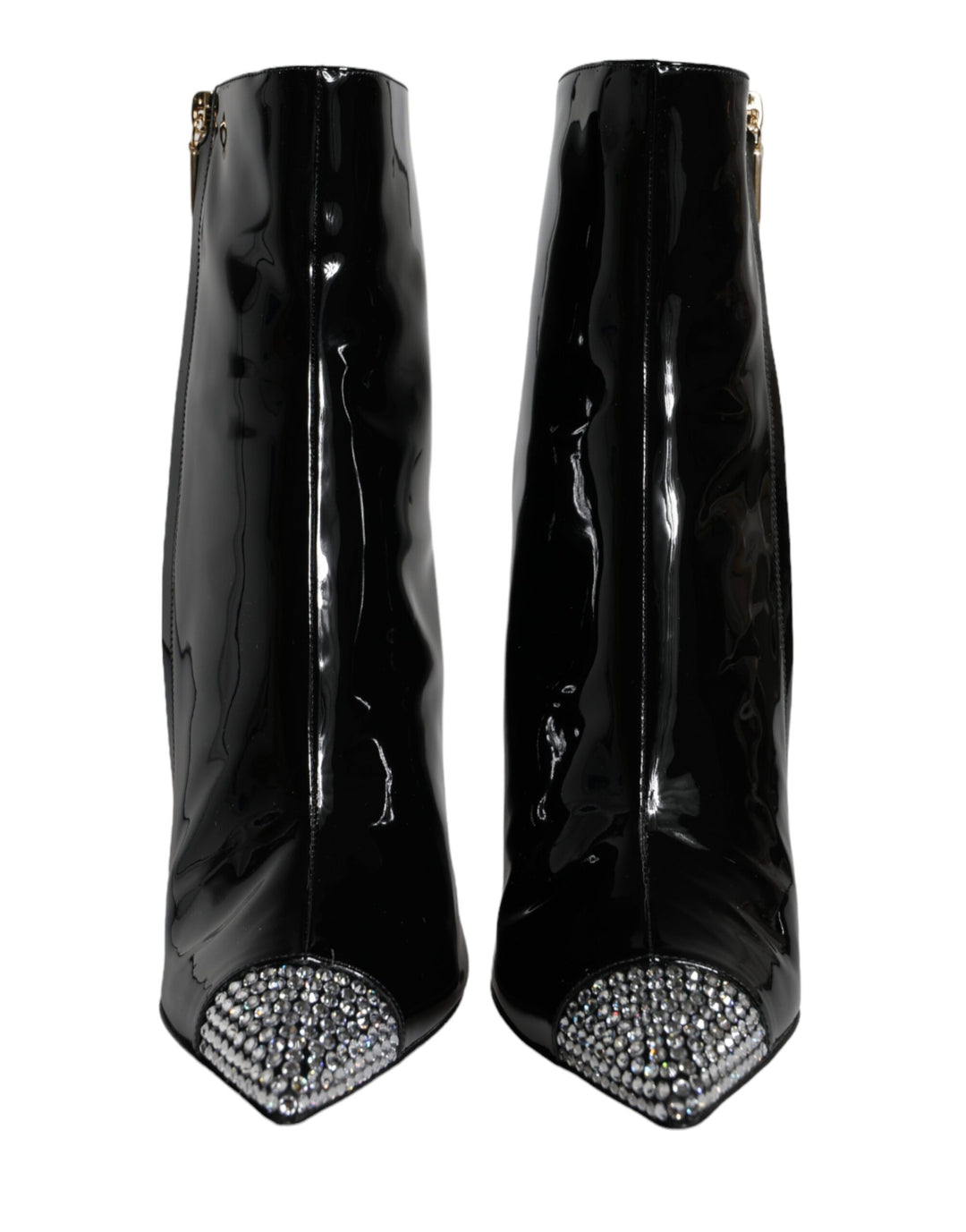 Dolce & Gabbana Black Patent Leather Crystal Heel Boots Shoes