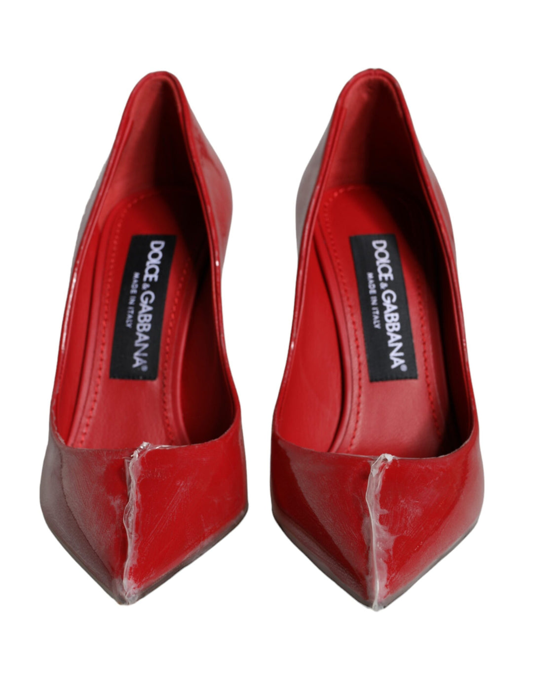 Dolce & Gabbana Red Patent Leather Faux Pearl Heels Pumps Shoes