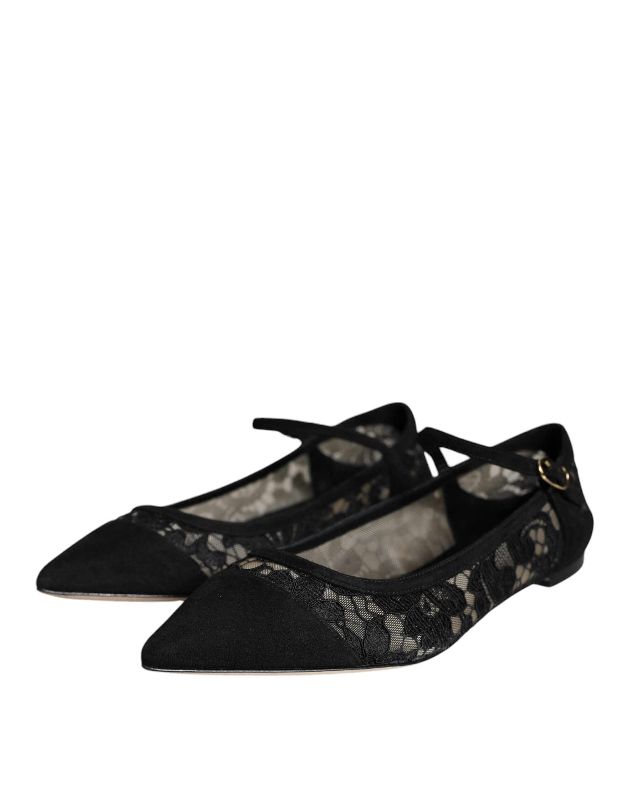 Dolce & Gabbana Black Taormina Lace Bellucci Flats Shoes - ACCEXO
