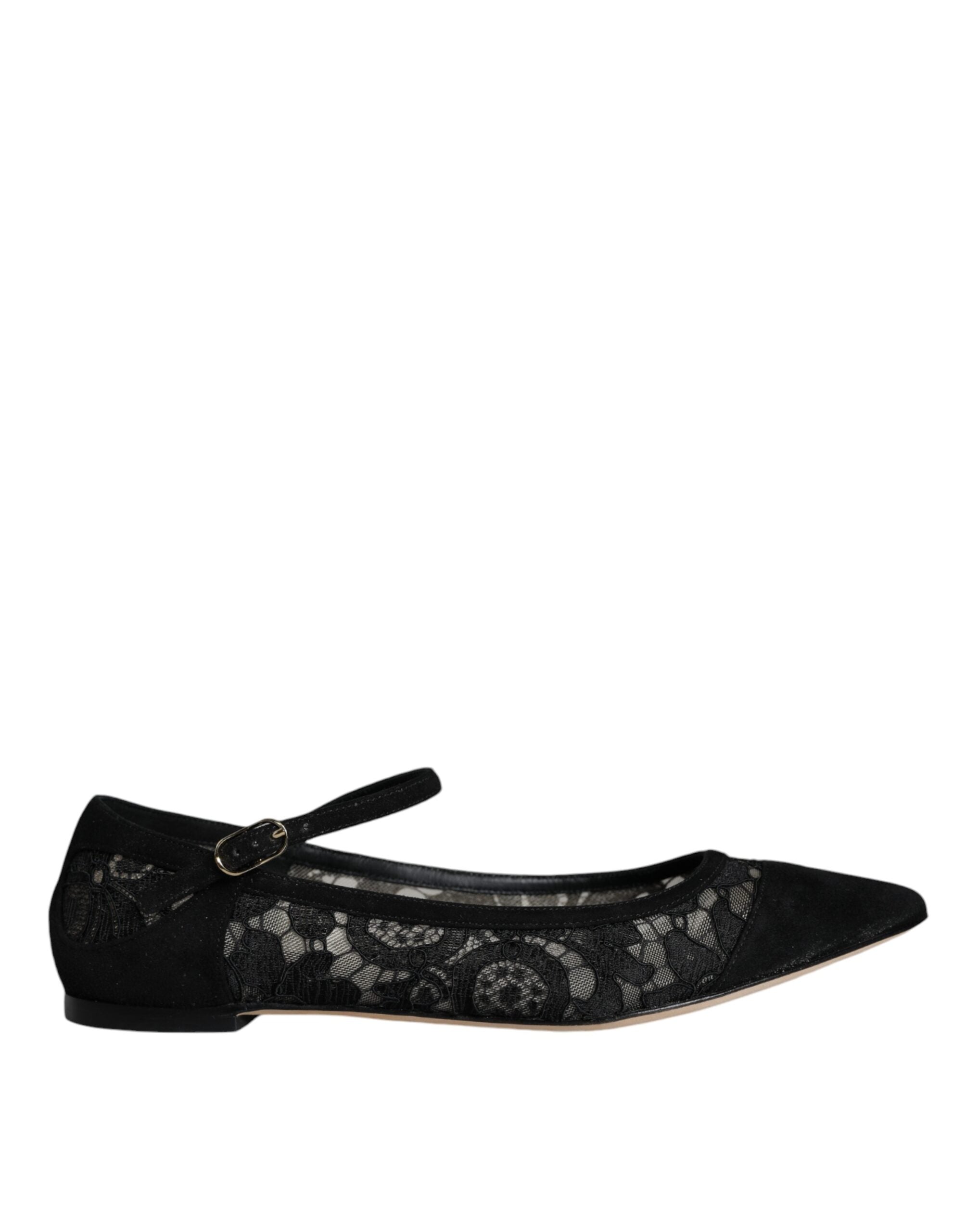 Dolce & Gabbana Black Taormina Lace Bellucci Flats Shoes - ACCEXO