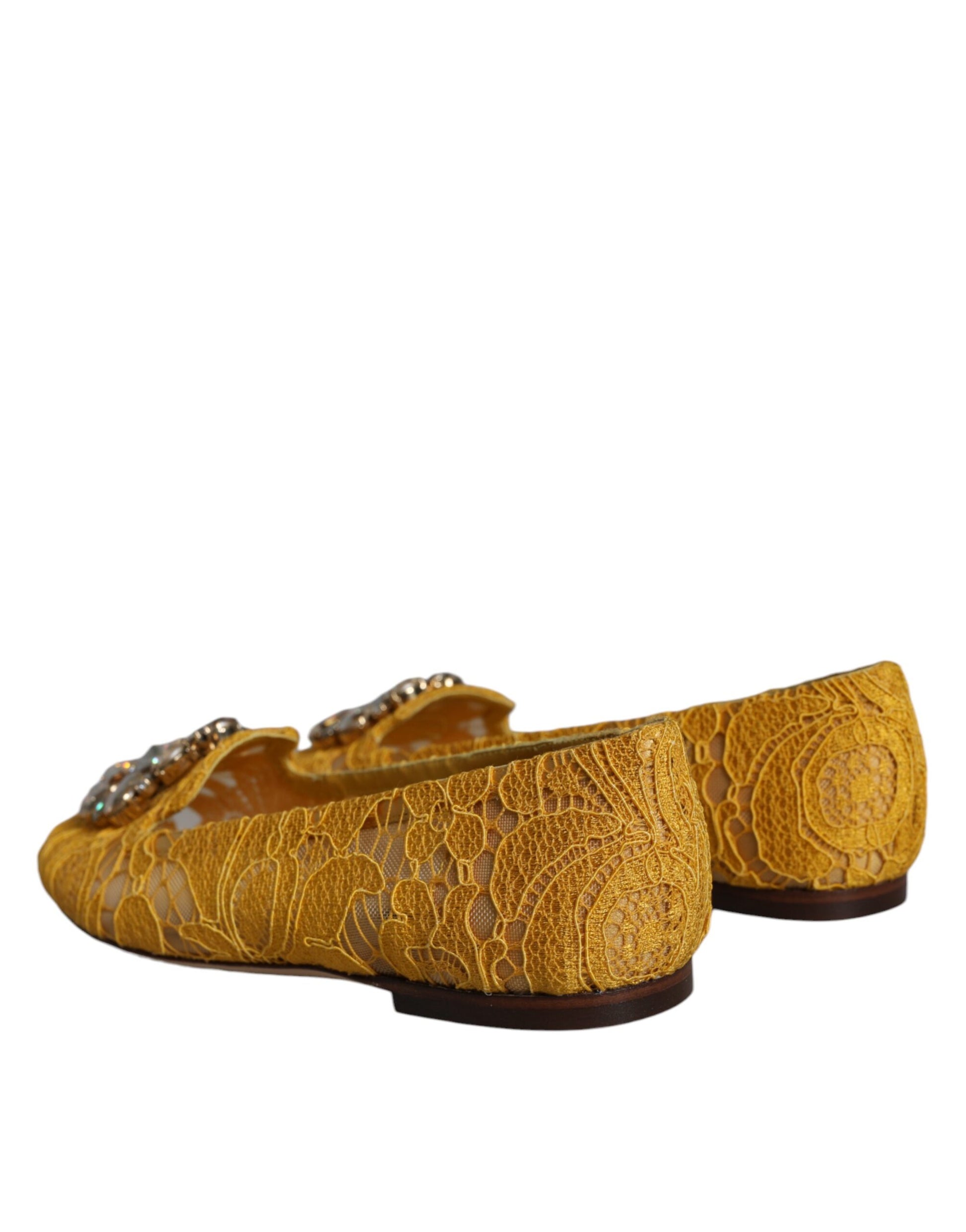 Dolce & Gabbana Mustard Lace Crystal Ballet Flats Loafer Shoes - ACCEXO
