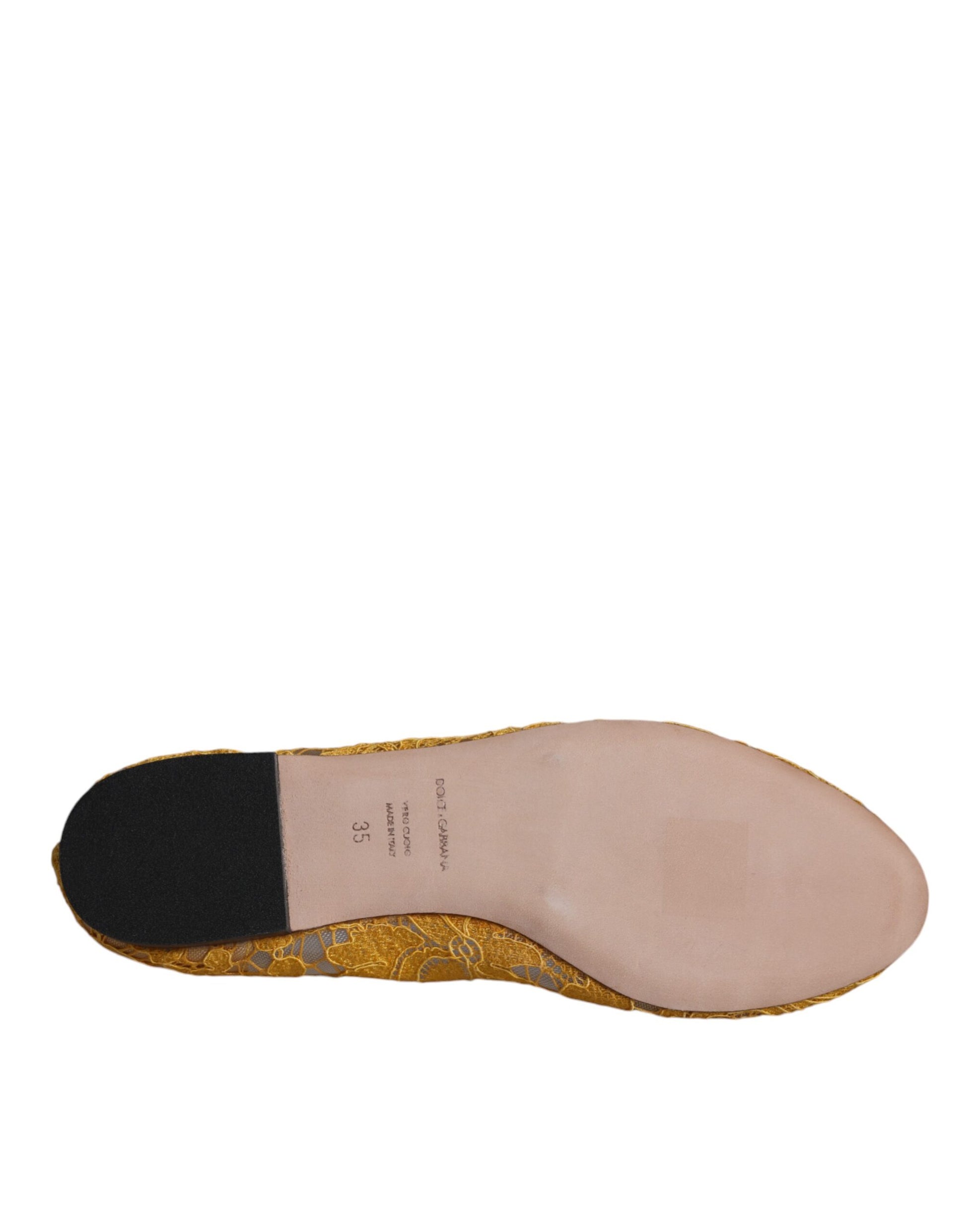 Dolce & Gabbana Mustard Lace Crystal Ballet Flats Loafer Shoes - ACCEXO