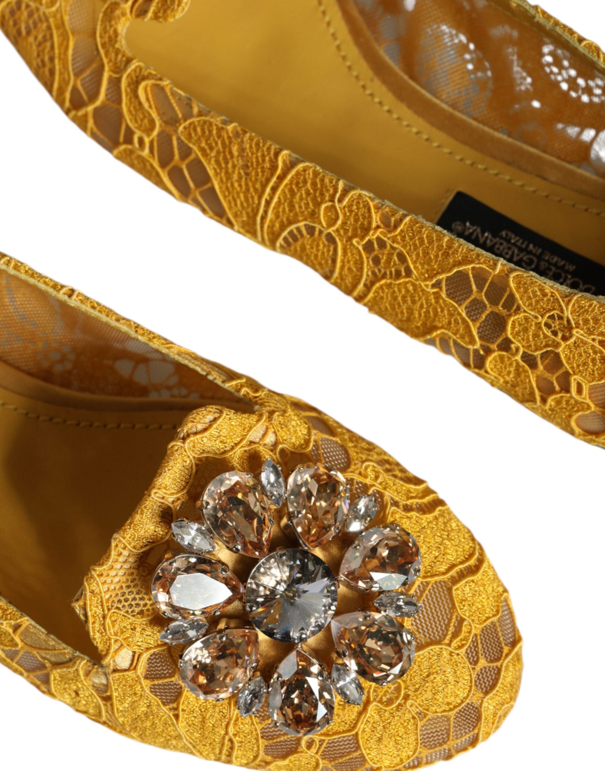 Dolce & Gabbana Mustard Lace Crystal Ballet Flats Loafer Shoes - ACCEXO