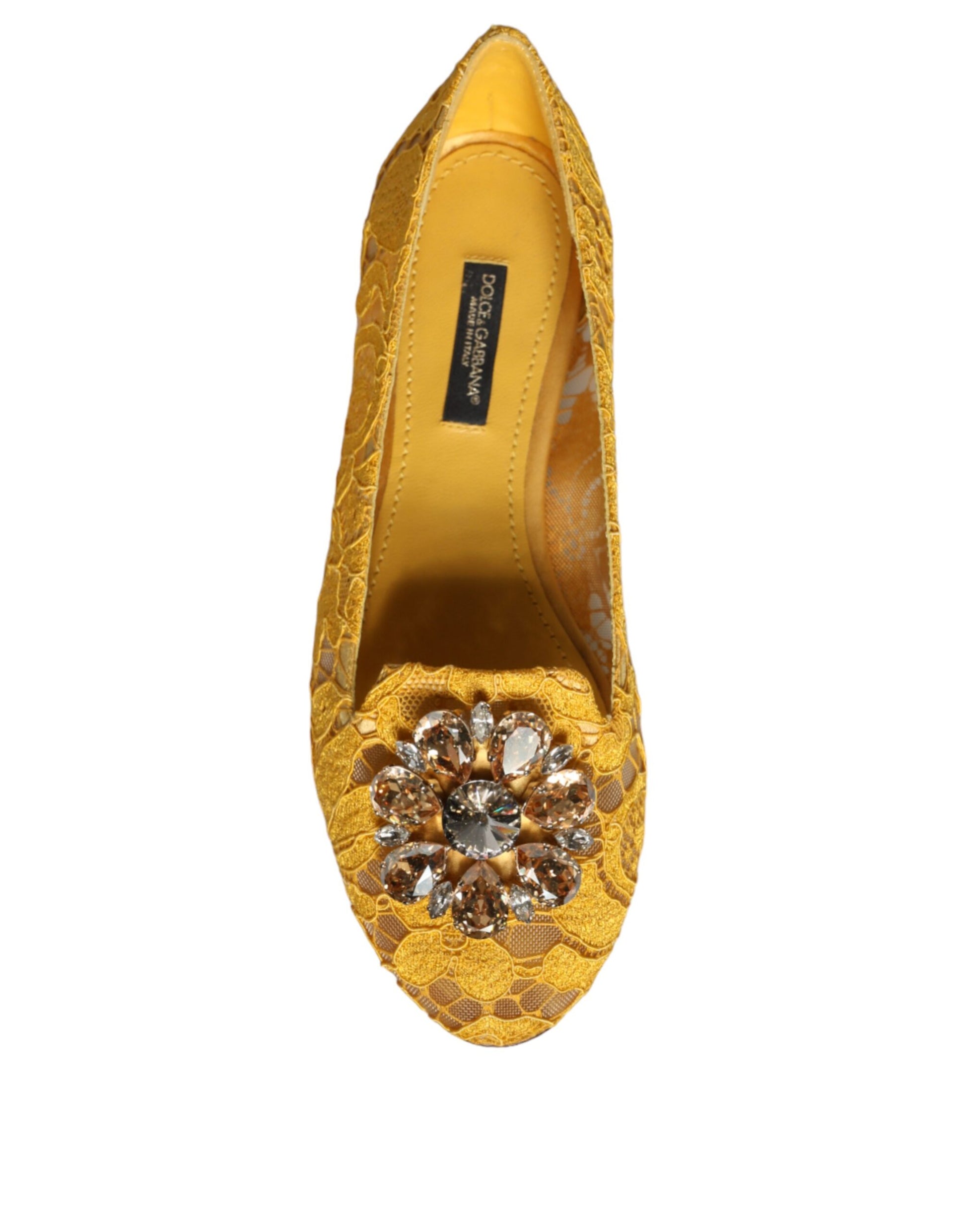 Dolce & Gabbana Mustard Lace Crystal Ballet Flats Loafer Shoes - ACCEXO