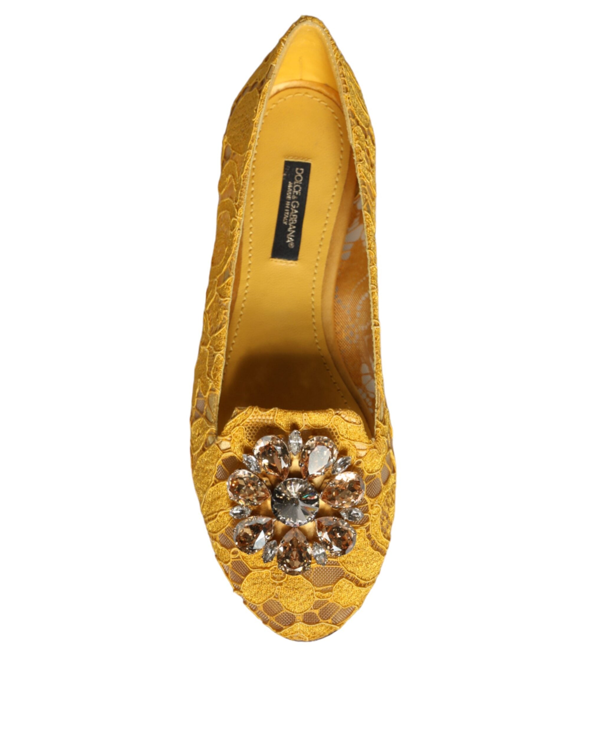 Dolce & Gabbana Mustard Lace Crystal Ballet Flats Loafer Shoes - ACCEXO