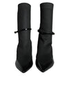 Dolce & Gabbana Black Leather Stilettos Booties Socks Shoes