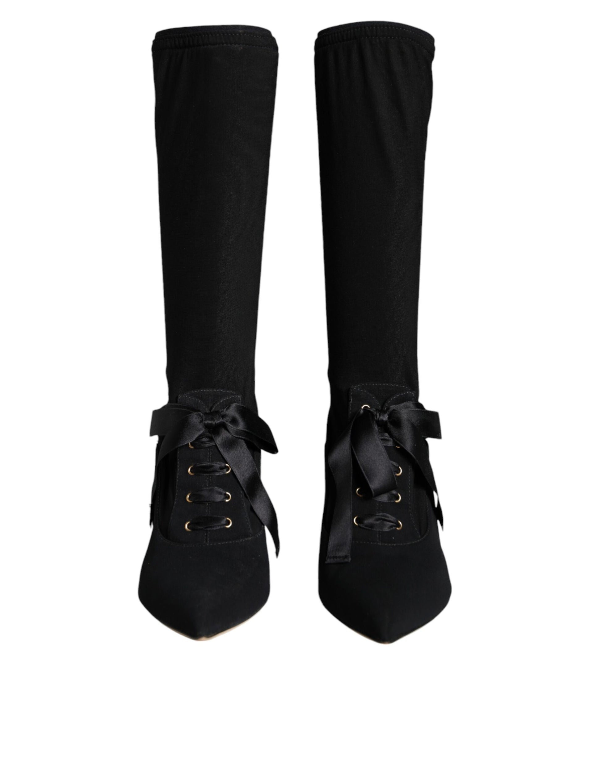 Dolce & Gabbana Black Stiletto Heels Mid Calf Boots Shoes - ACCEXO
