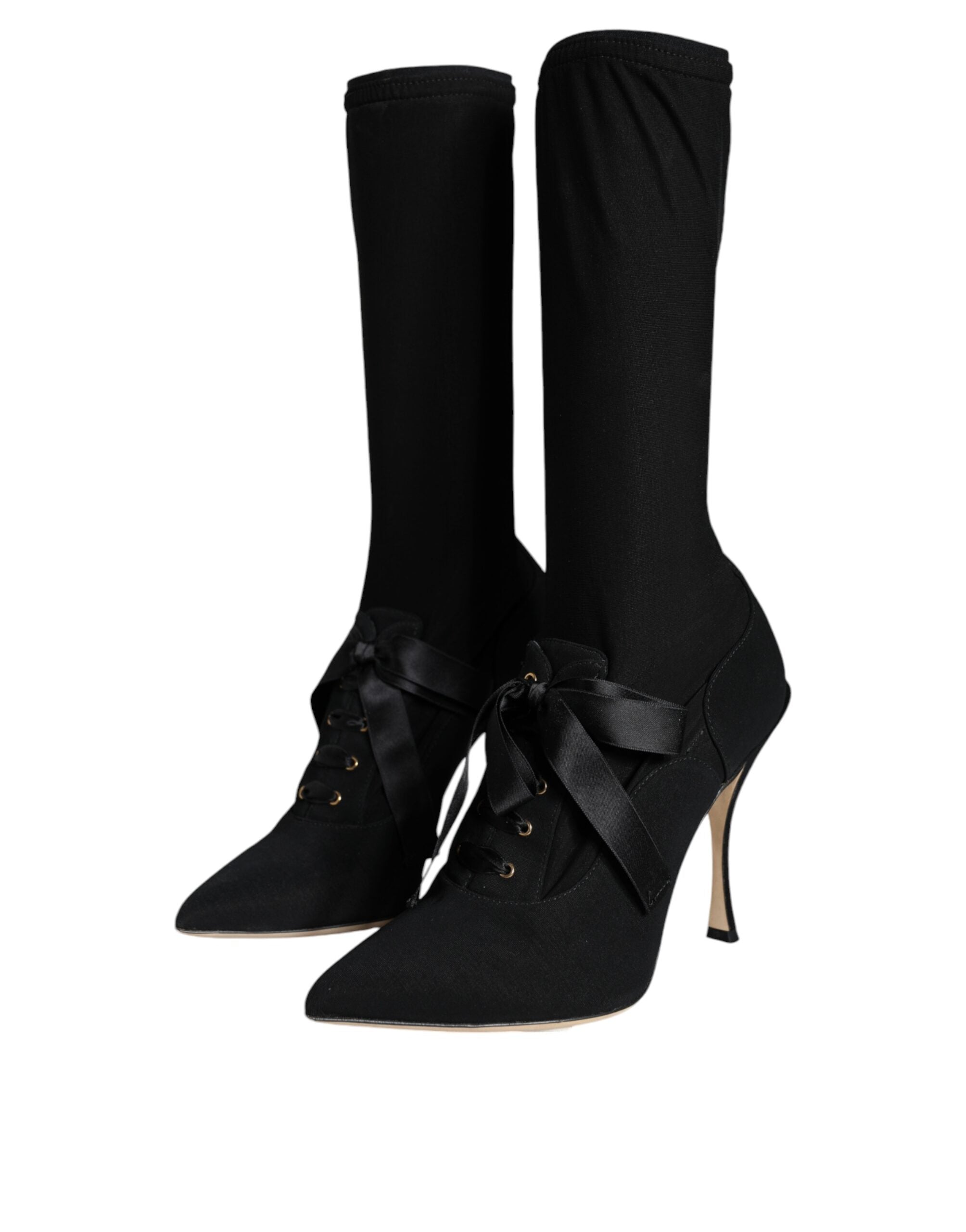 Dolce & Gabbana Black Stiletto Heels Mid Calf Boots Shoes - ACCEXO