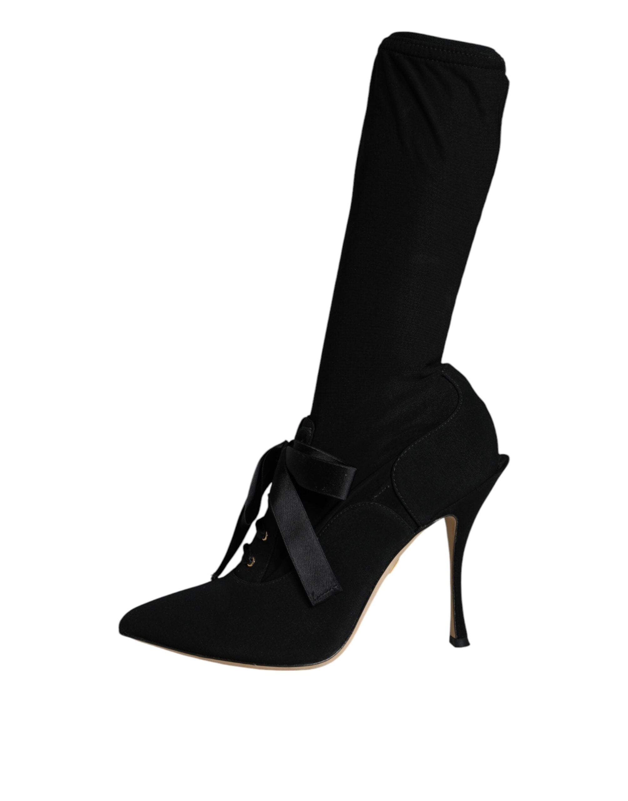 Dolce & Gabbana Black Stiletto Heels Mid Calf Boots Shoes - ACCEXO