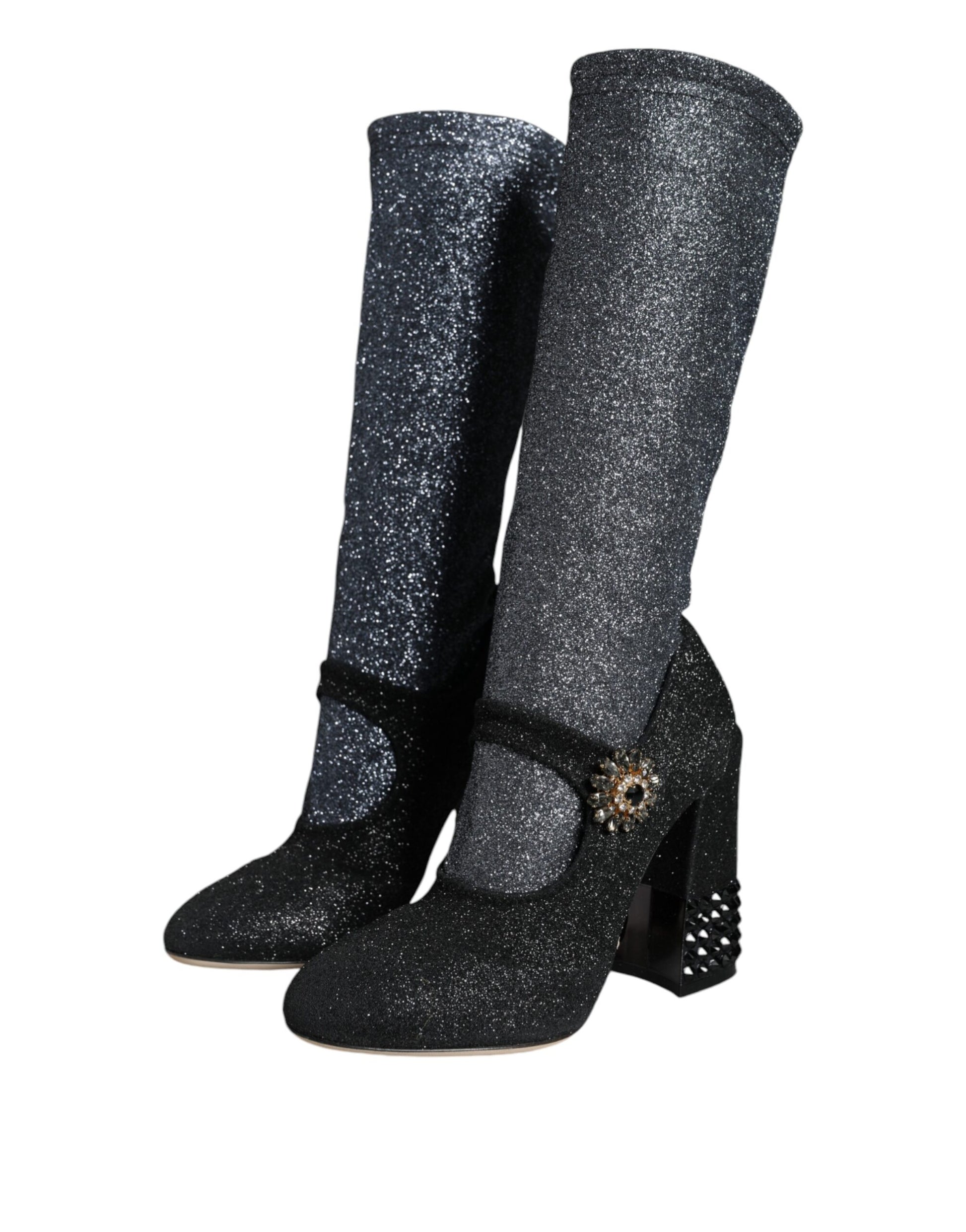Dolce & Gabbana Black Crystal Mary Janes Booties Shoes - ACCEXO